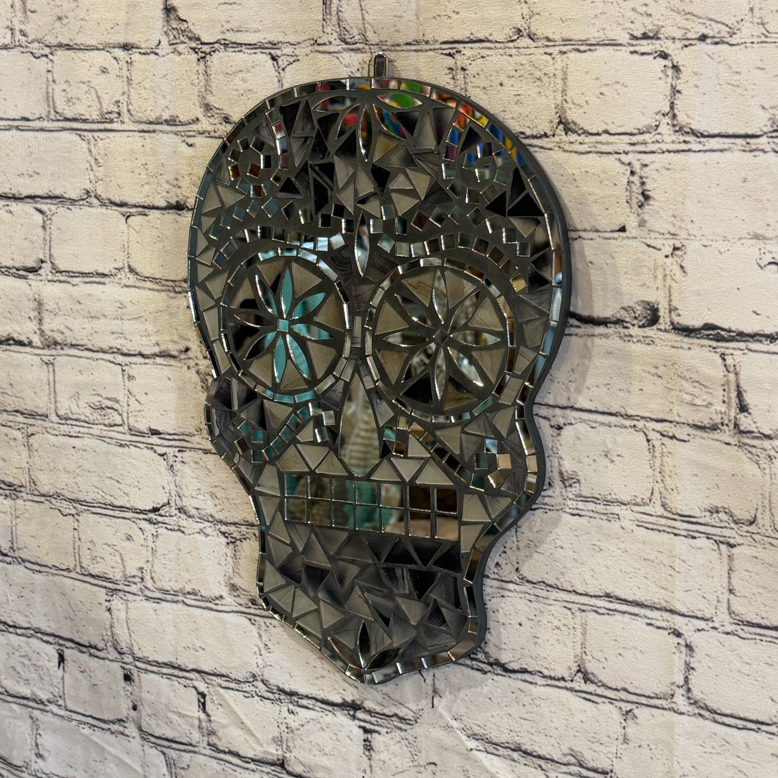 Black Grey Skull Mosaic Tile Wall Mirror 40cm x 28cm 16 Inches Handmade New2