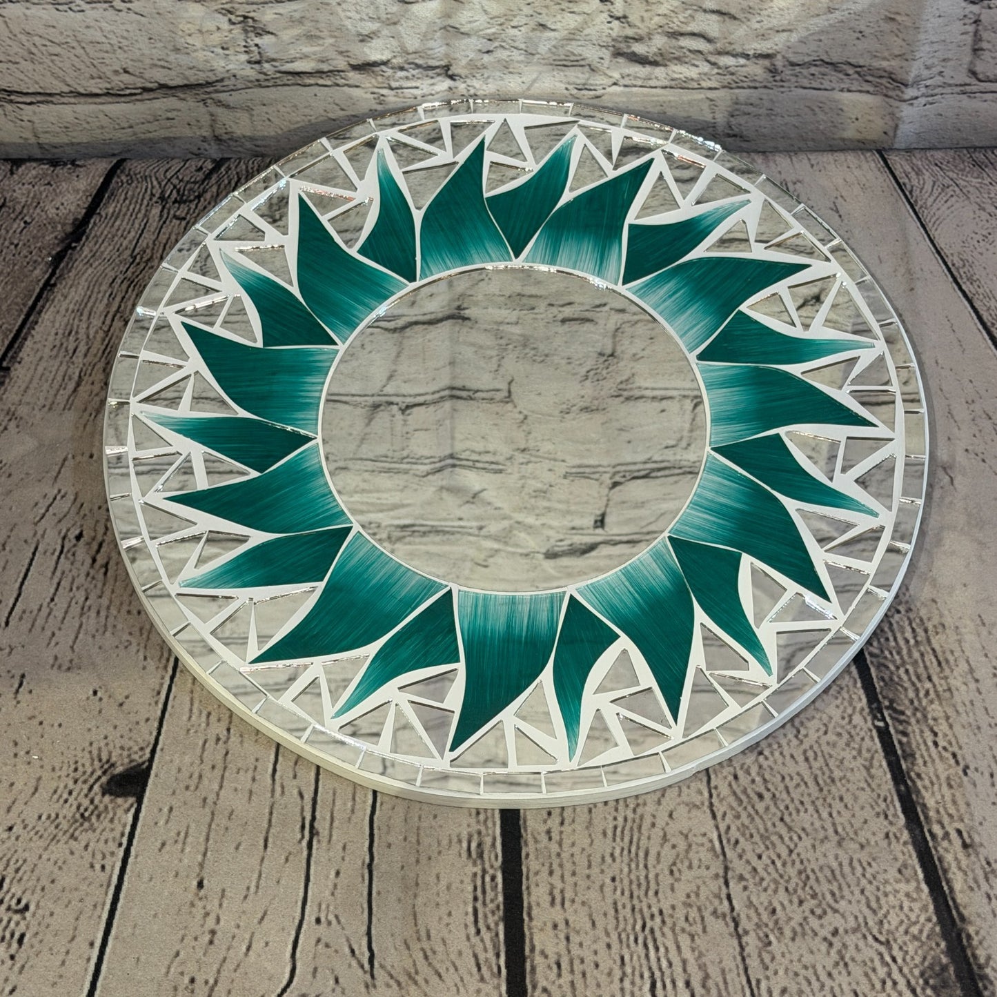 Green Sun Flame Mosaic Tile Wall Mirror 30cm x 30cm 12 Inches Handmade2