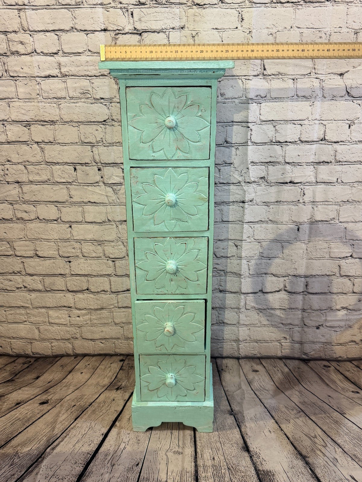 100cm x 25cm Blue 5 Draw Pillar Wooden Side Cabinet Living Storage Furniture7