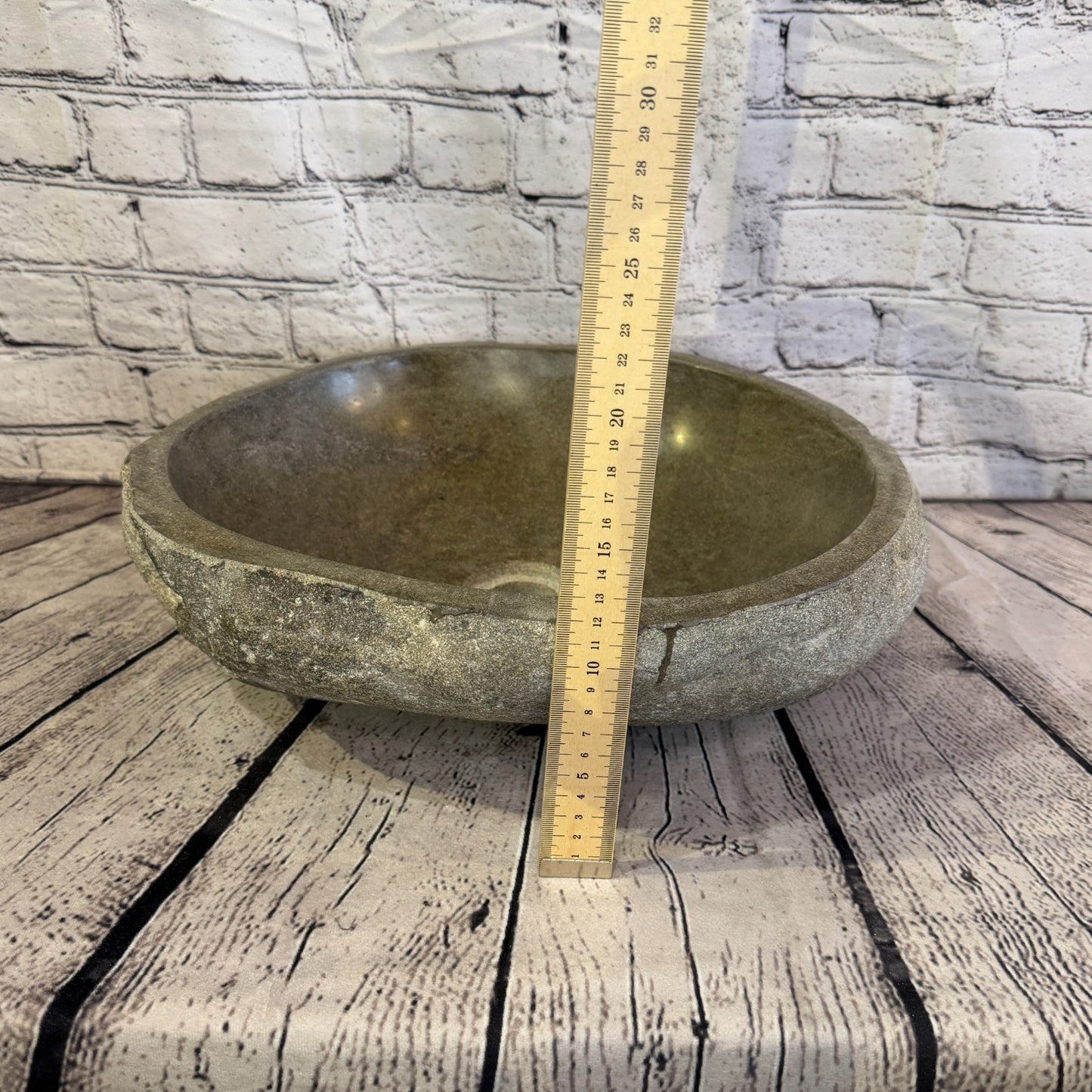39cm x 36cm Wash Basin Bathroom Counter Top Washing River Stone Bowl Sink No 405
