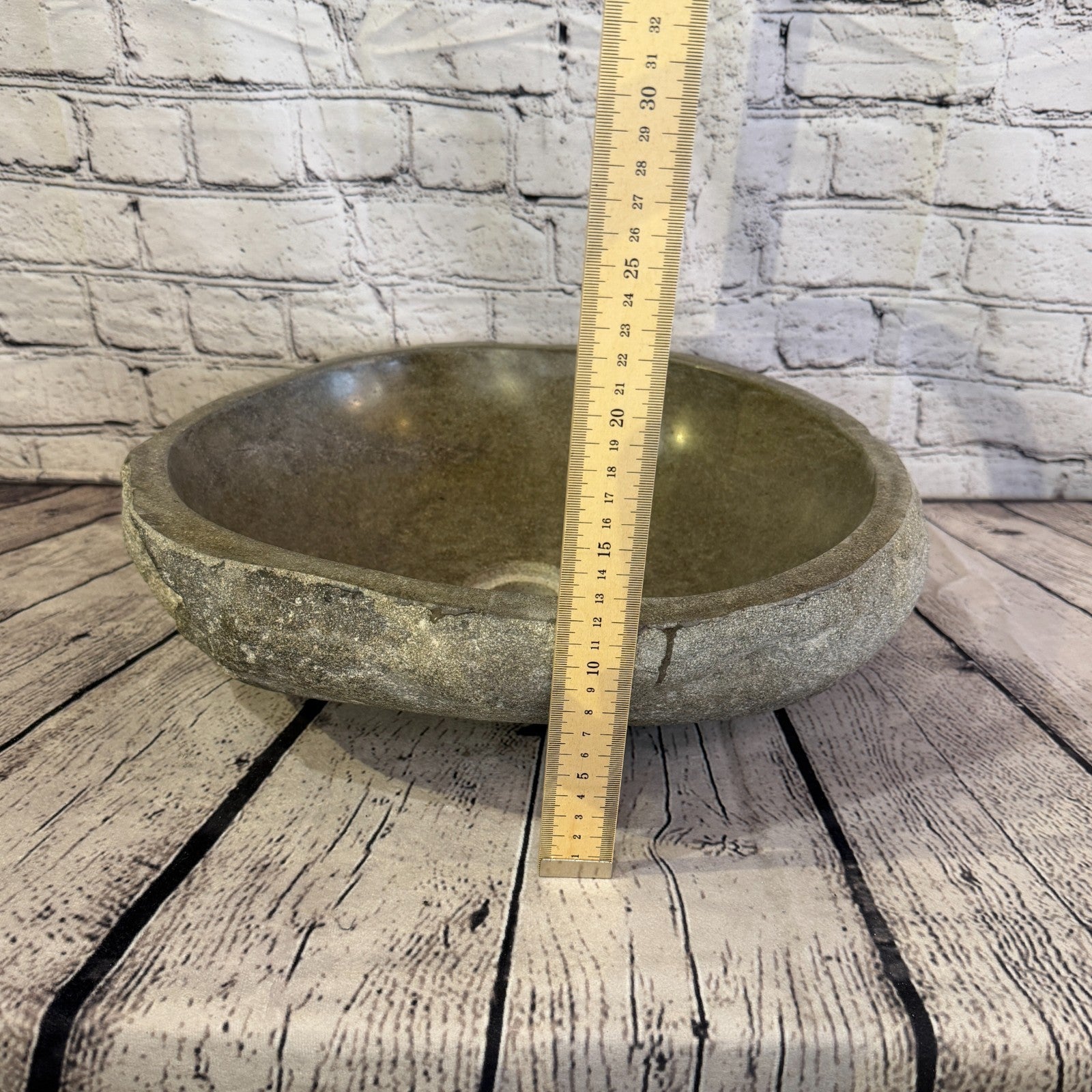 39cm x 36cm Wash Basin Bathroom Counter Top Washing River Stone Bowl Sink No 405
