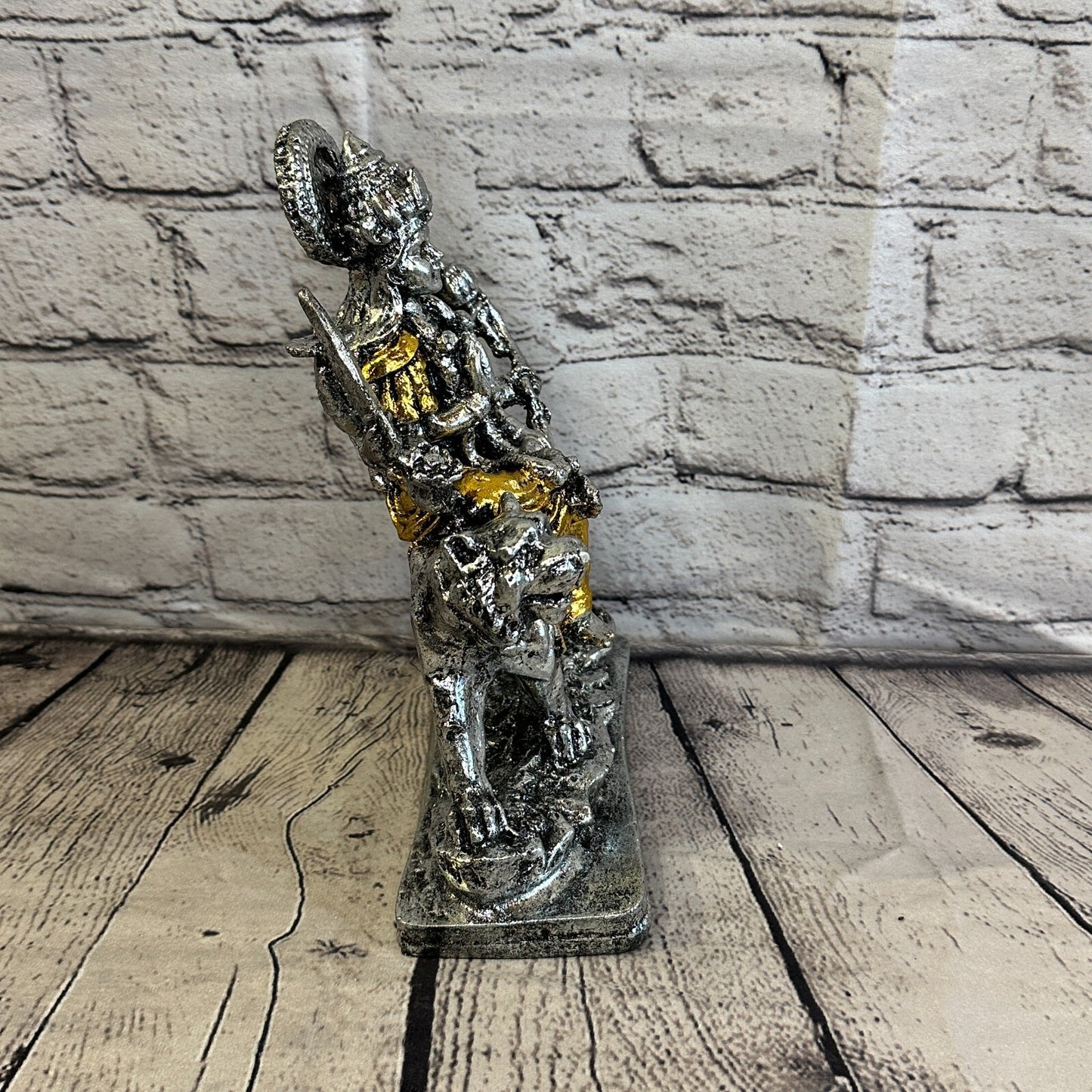 Silver And Gold 25cm x 15cm Large Durga Sitting Lotus Statue Resin Hindu God3