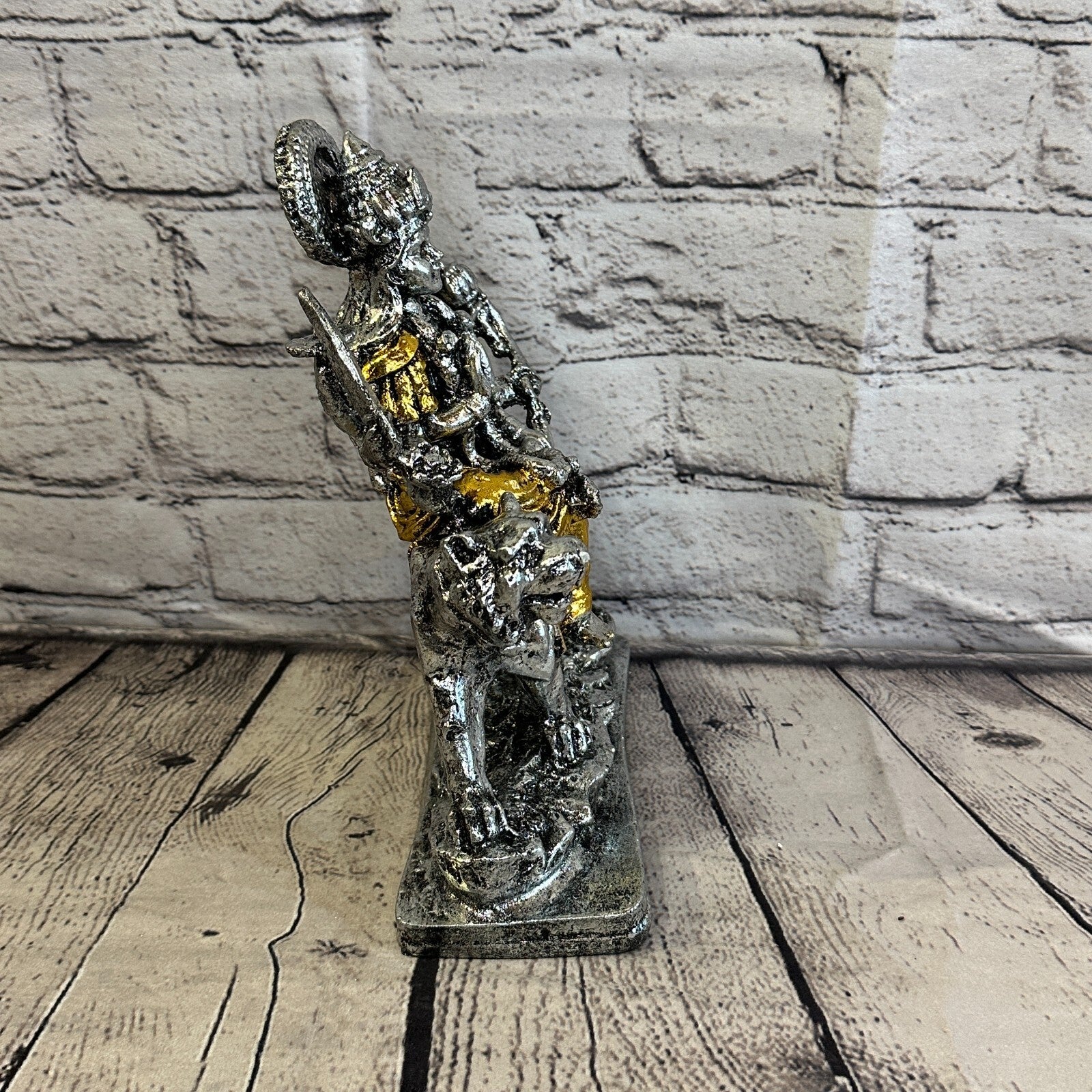 Silver And Gold 25cm x 15cm Large Durga Sitting Lotus Statue Resin Hindu God3