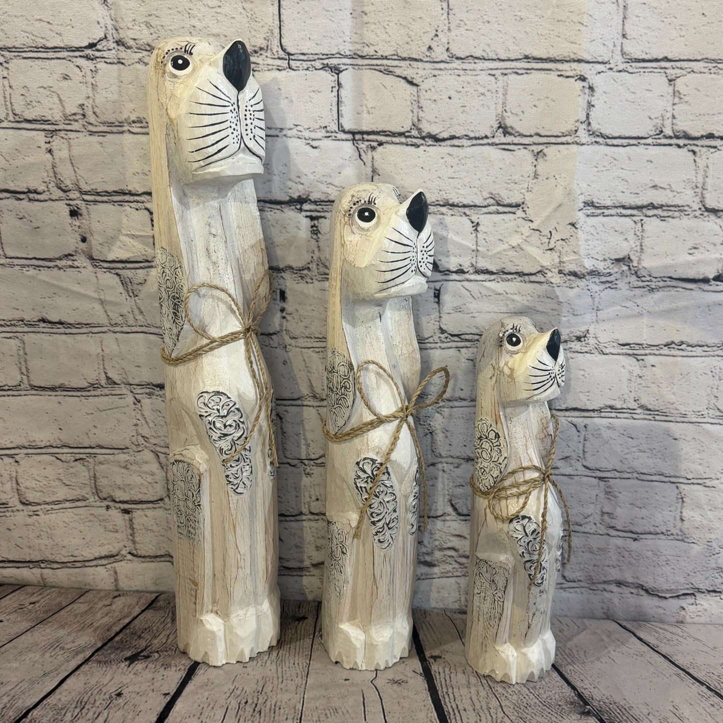 40cm White Wooden Shabby Dog Statue Ornament Fair Trade Handcarved8