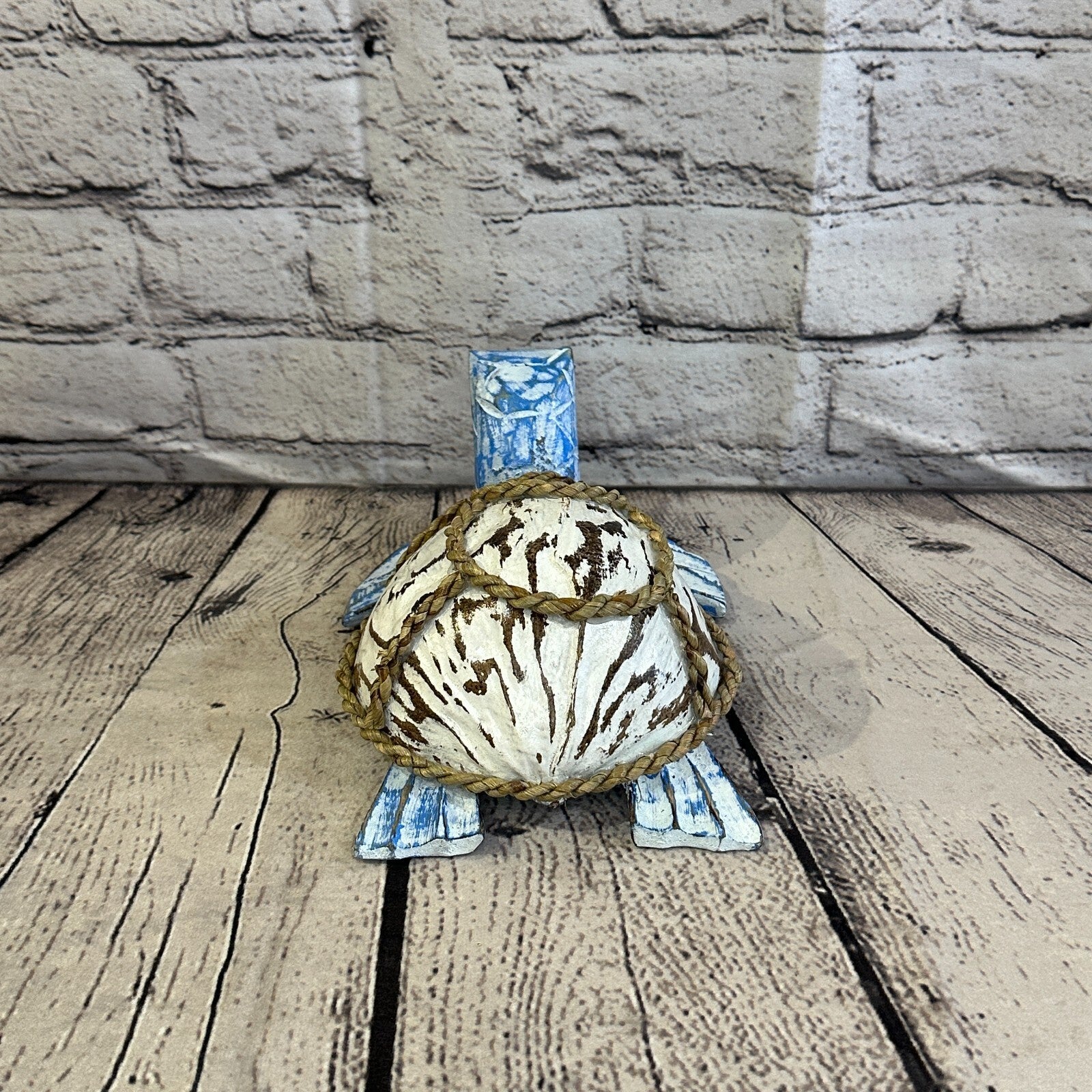 Blue White Folk Art Hand Painted Turtle Coconut Shell Ornaments Hanging Decor5