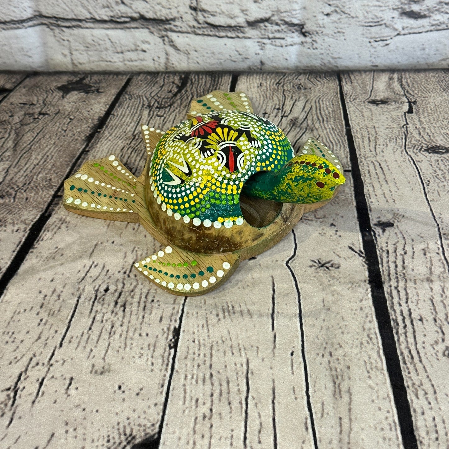 Green Painted Half Coconut Shell Wood Turtle Bobble Head Moving Tortoise3