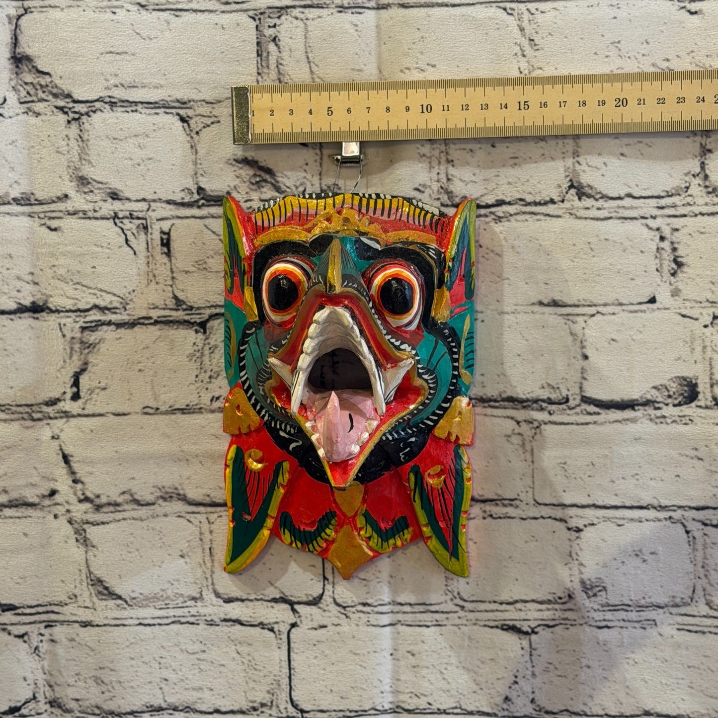 20cm Garuda Green Demon Dragon Hindu Deity Wooden Hand Carved Mask Painted3