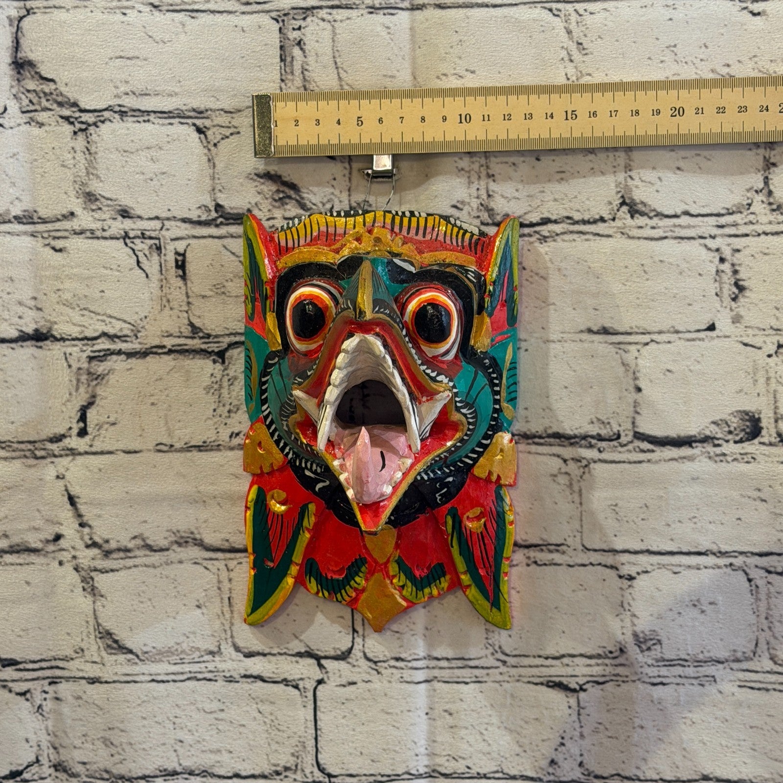 20cm Garuda Green Demon Dragon Hindu Deity Wooden Hand Carved Mask Painted3