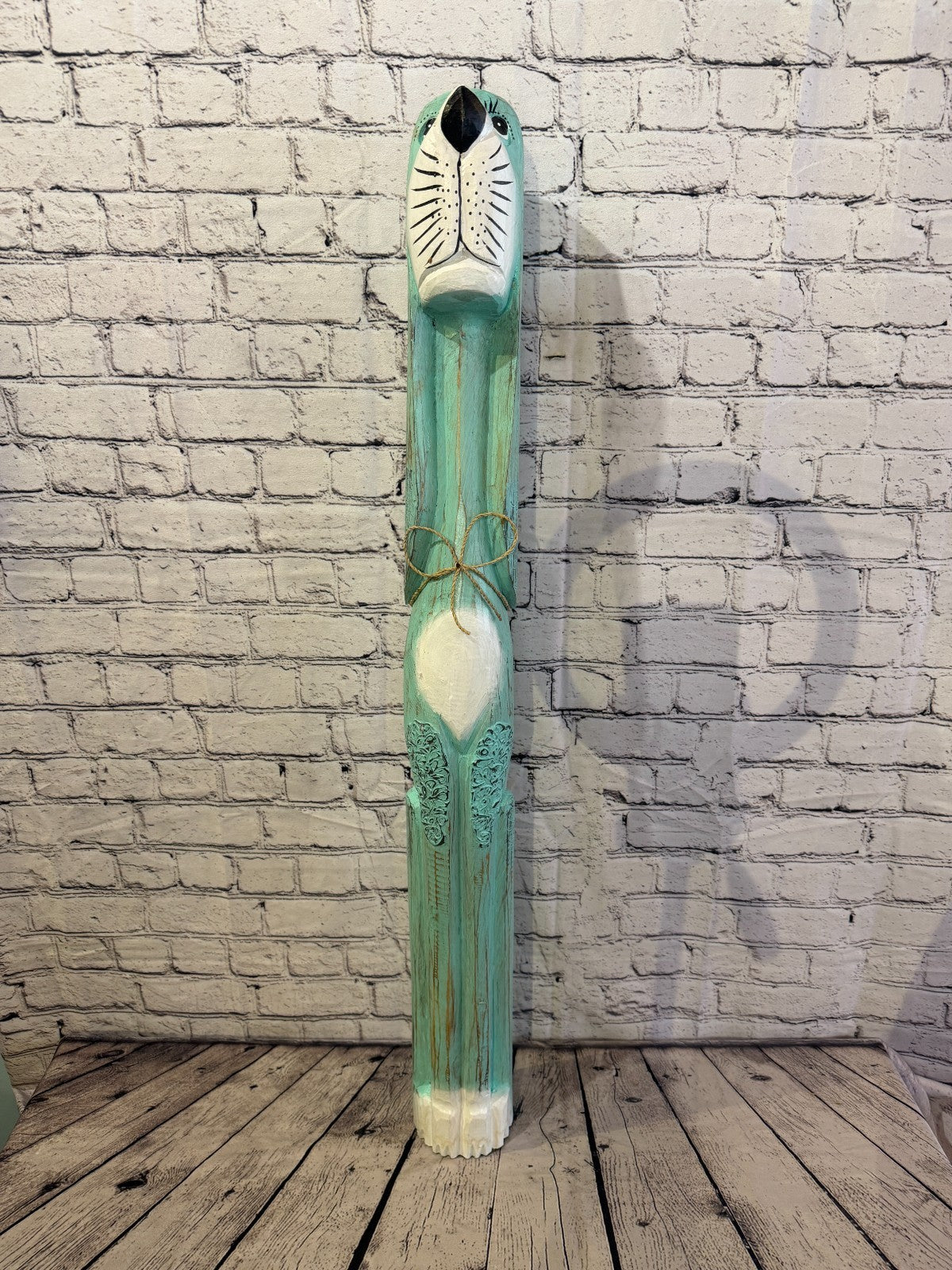 100cm Green Teal Wooden Shabby Dog Statue Ornament Fair Trade Handcarved1