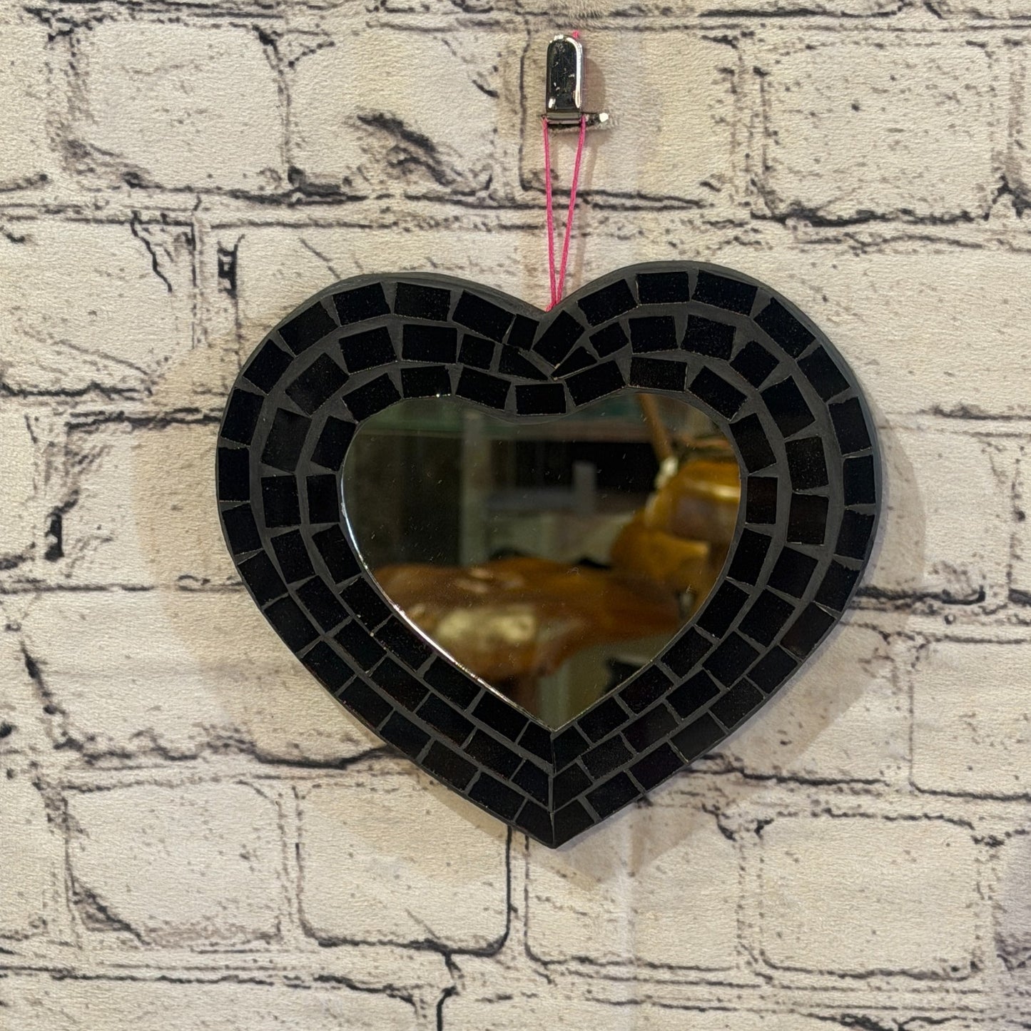 Black Heart Shape Mosaic Tile Wall Mirror 20cm x 15cm 8 Inches Handmade New2