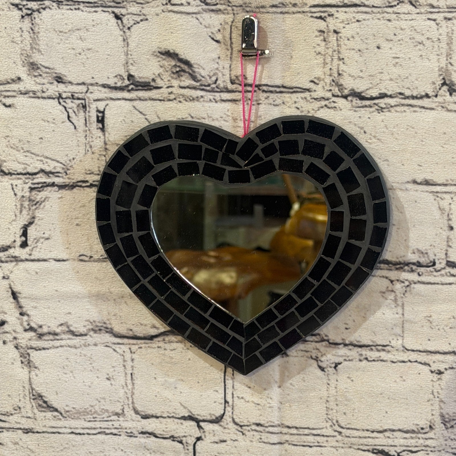 Black Heart Shape Mosaic Tile Wall Mirror 20cm x 15cm 8 Inches Handmade New2