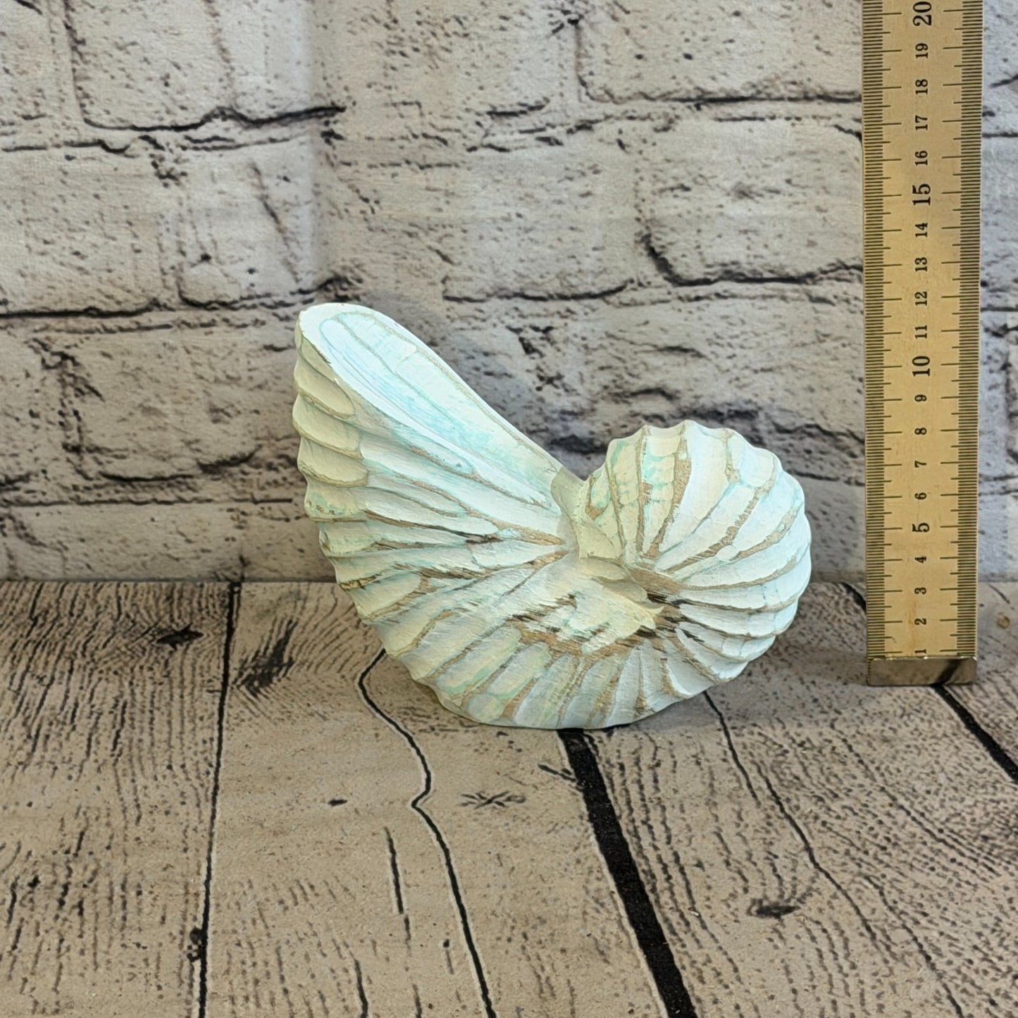 15cm Green Shabby Pastel Nautilus Shell Ornament Decor Carved Light Wood Figure6