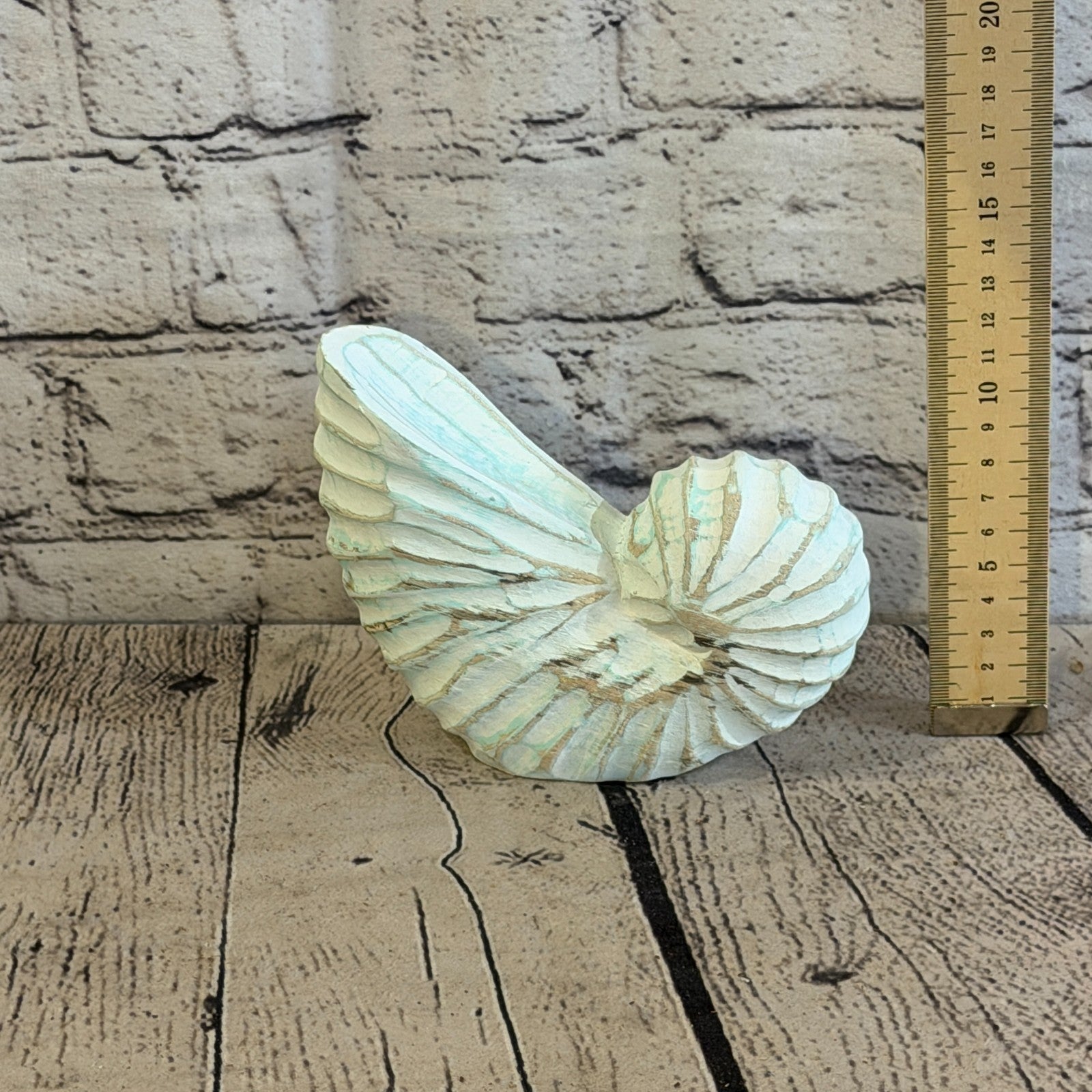 15cm Green Shabby Pastel Nautilus Shell Ornament Decor Carved Light Wood Figure6