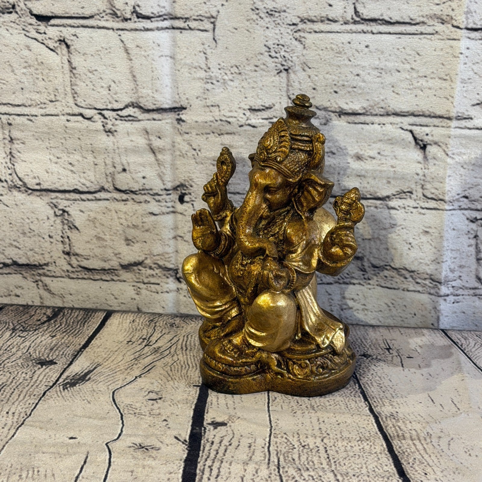 Bronze & Bronze 18cm Large Ganesh Ganesa Sitting On Lotus Statue Resin Hindu1