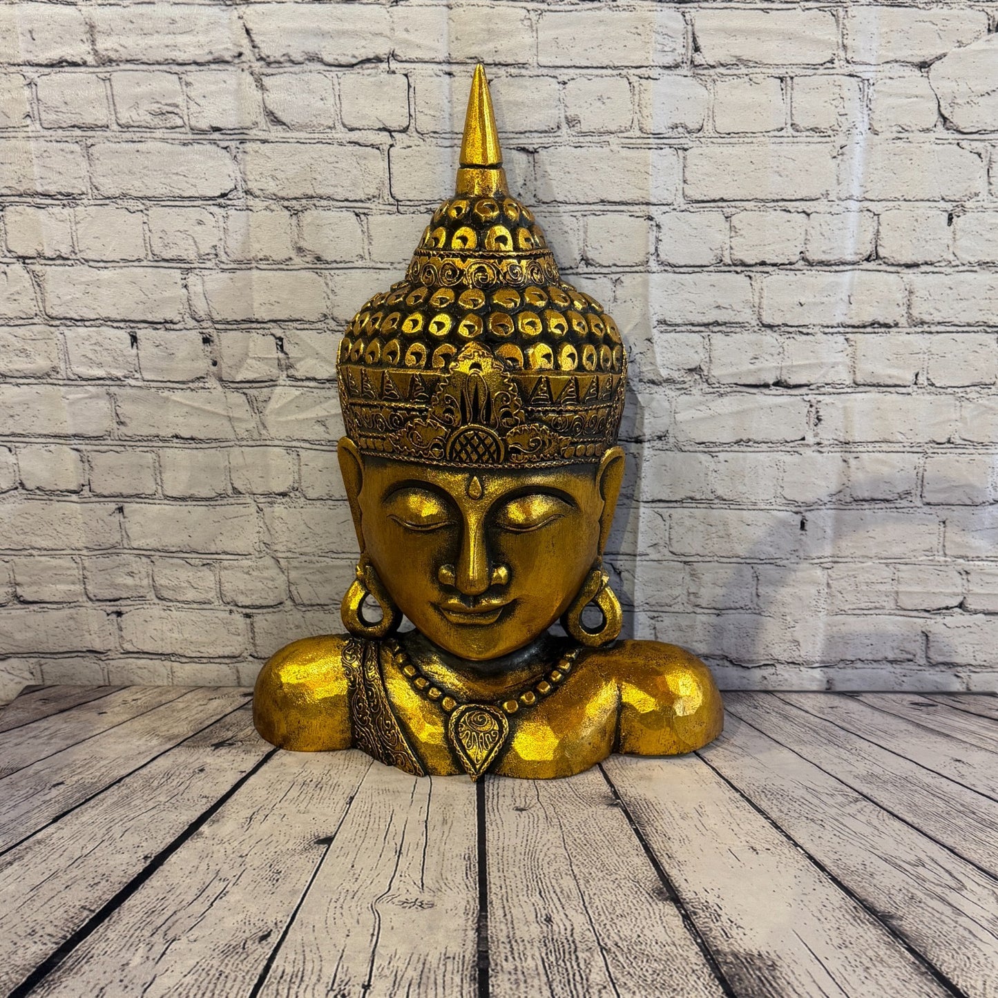 60cm Gold Head Shoulder Buddha Ornament Sculpture Statue Buddhas Handcarved Wood0