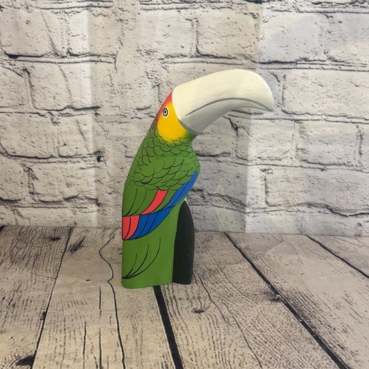 20cm Bright Green Toucan Bird Ornament Statue Fair Trade Hand Made Carved Wood0