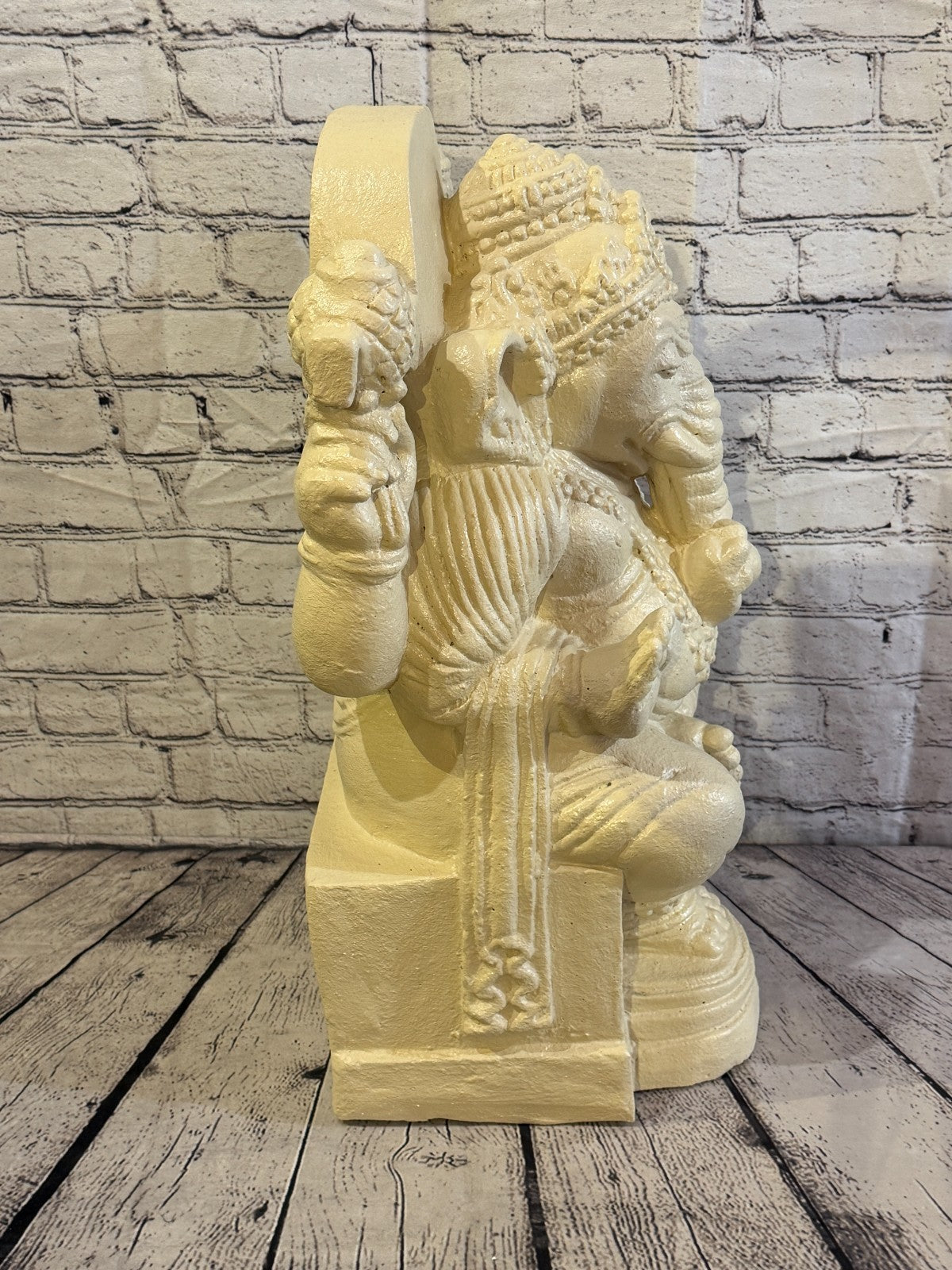 White 60cm x 35cm Thai Ganesha God On Base Hollow Statue Resin Hindu3