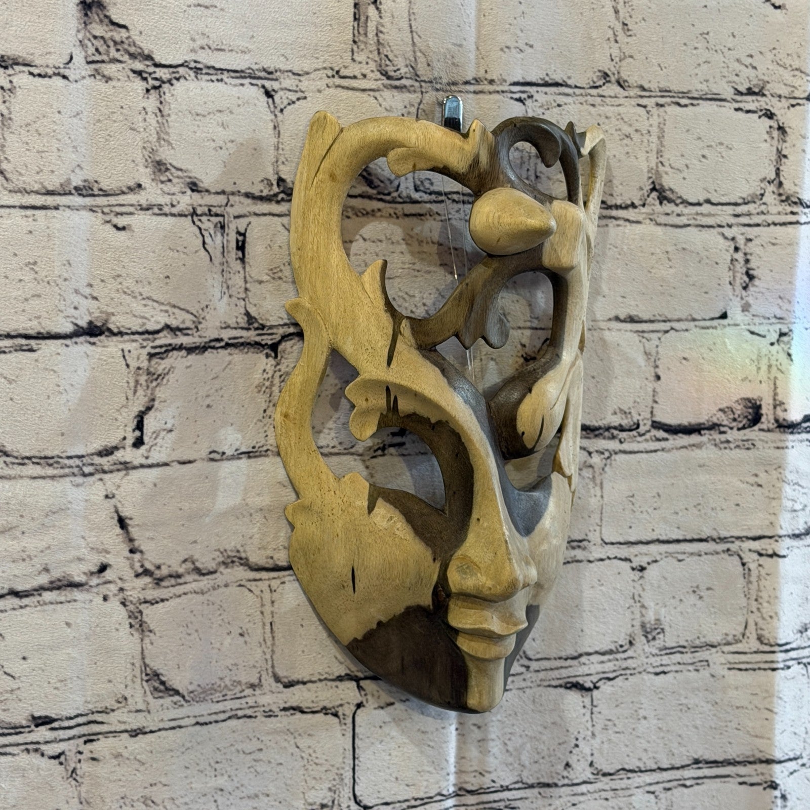 25cm Wooden Soulmate Mask Wall Art Hibiscus Wood Hand Carved Fair Trade Design 81