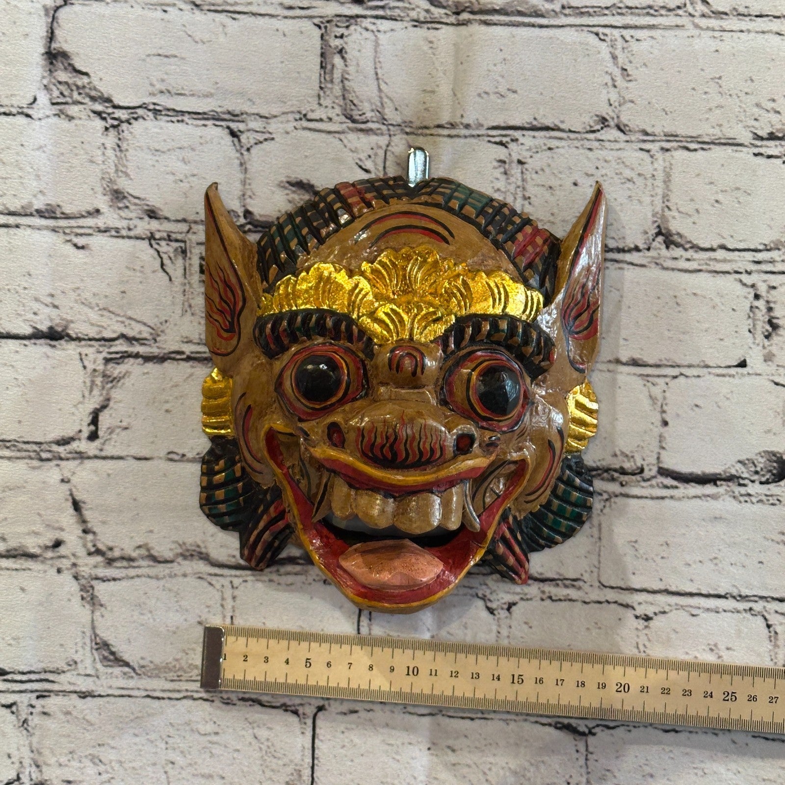 Large Wooden Natural Barong Wall Mask 18cm x 18cm Handmade And Fairtrade Hindu4