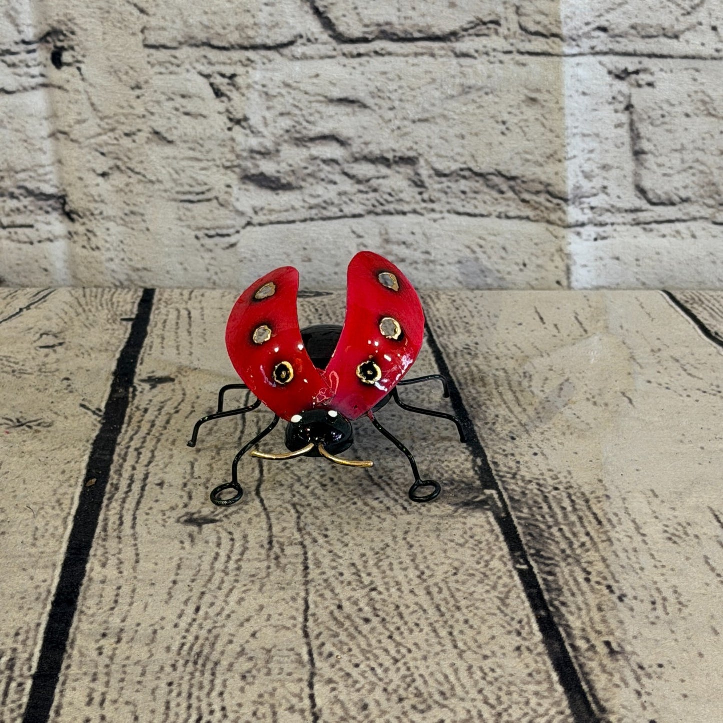 8cm x 8cm Colourful Red Ladybird Bug Metal Tin Standing Ornament Statue1