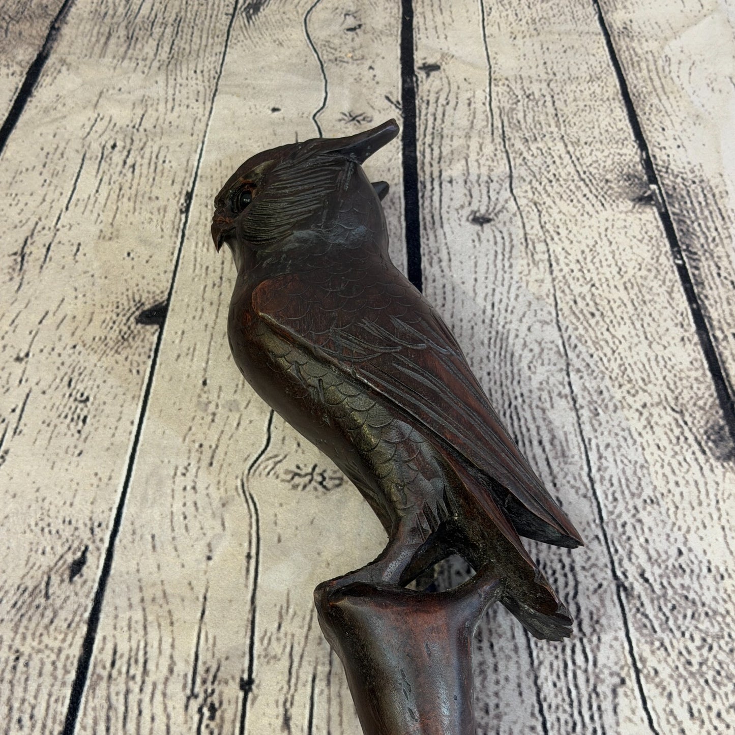 Owl Carving 140cm Tribal African Walking Stick Staff Cane Hand Carved Dark Wood7
