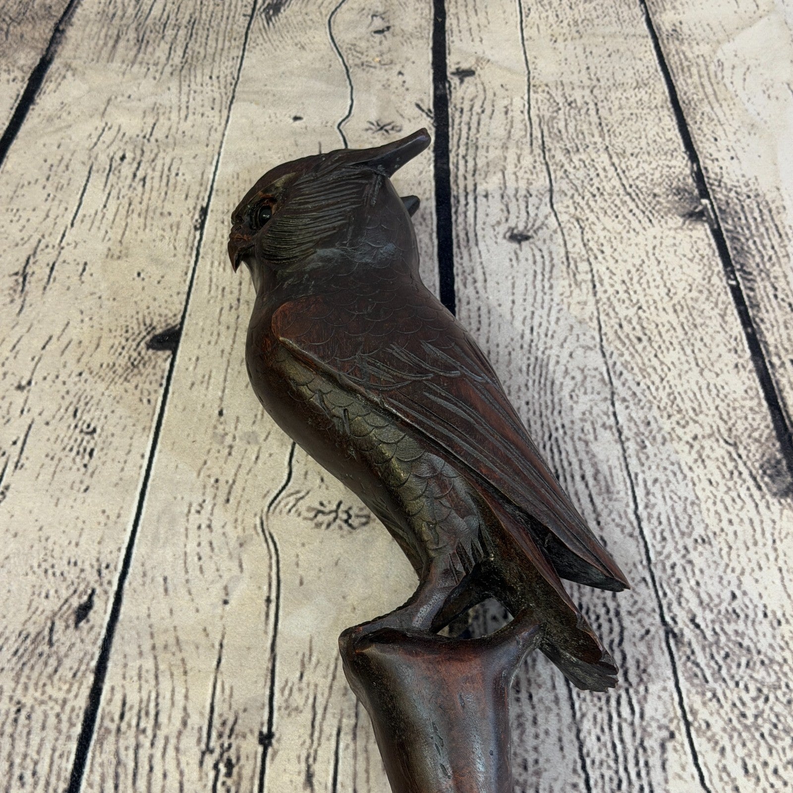 Owl Carving 140cm Tribal African Walking Stick Staff Cane Hand Carved Dark Wood7
