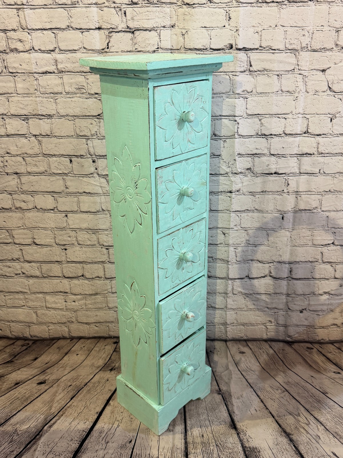 100cm x 25cm Blue 5 Draw Pillar Wooden Side Cabinet Living Storage Furniture2