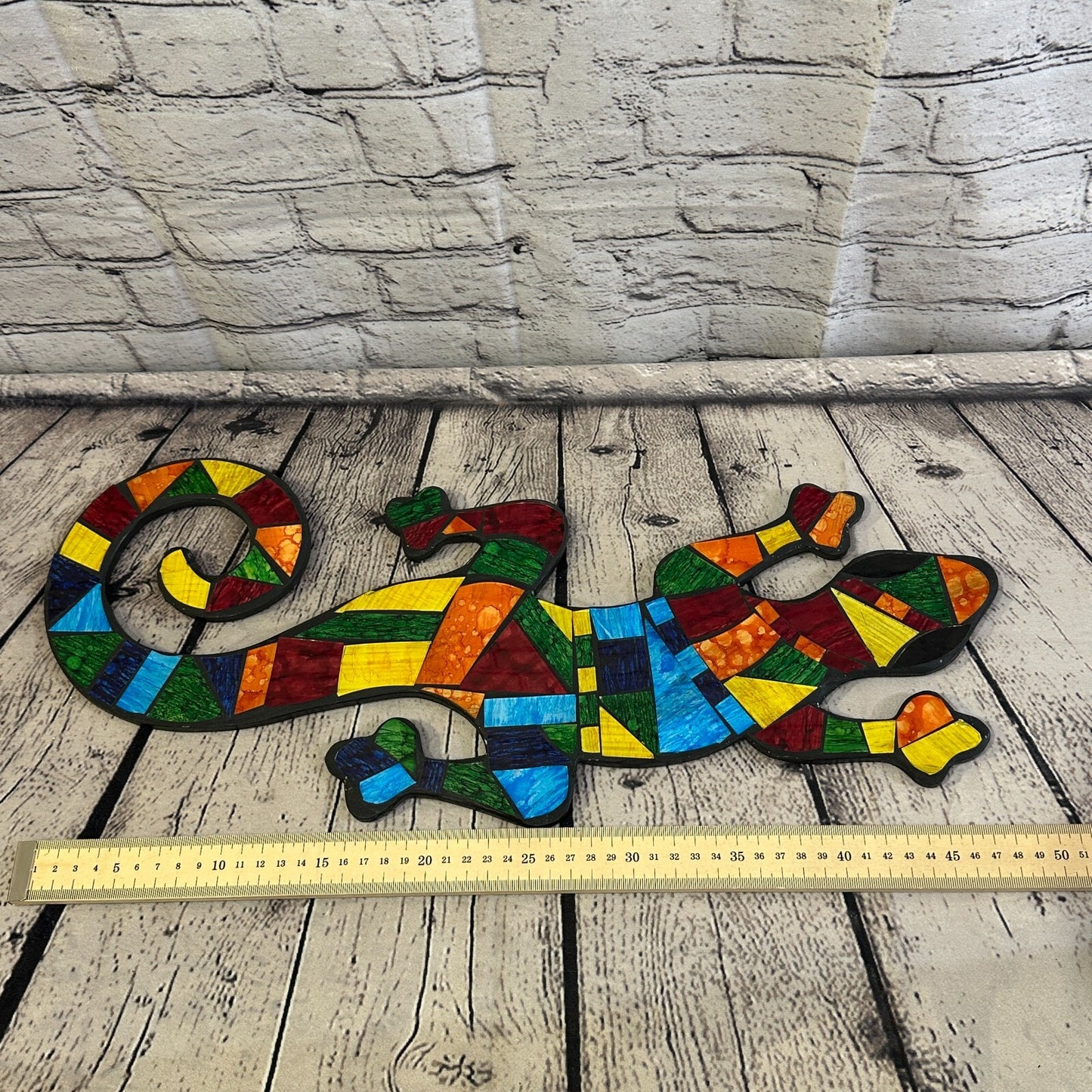 Rainbow Gecko Lizard Mosaic Tile Wall Hanging Mirror 50cm x 15cm Handmade New4