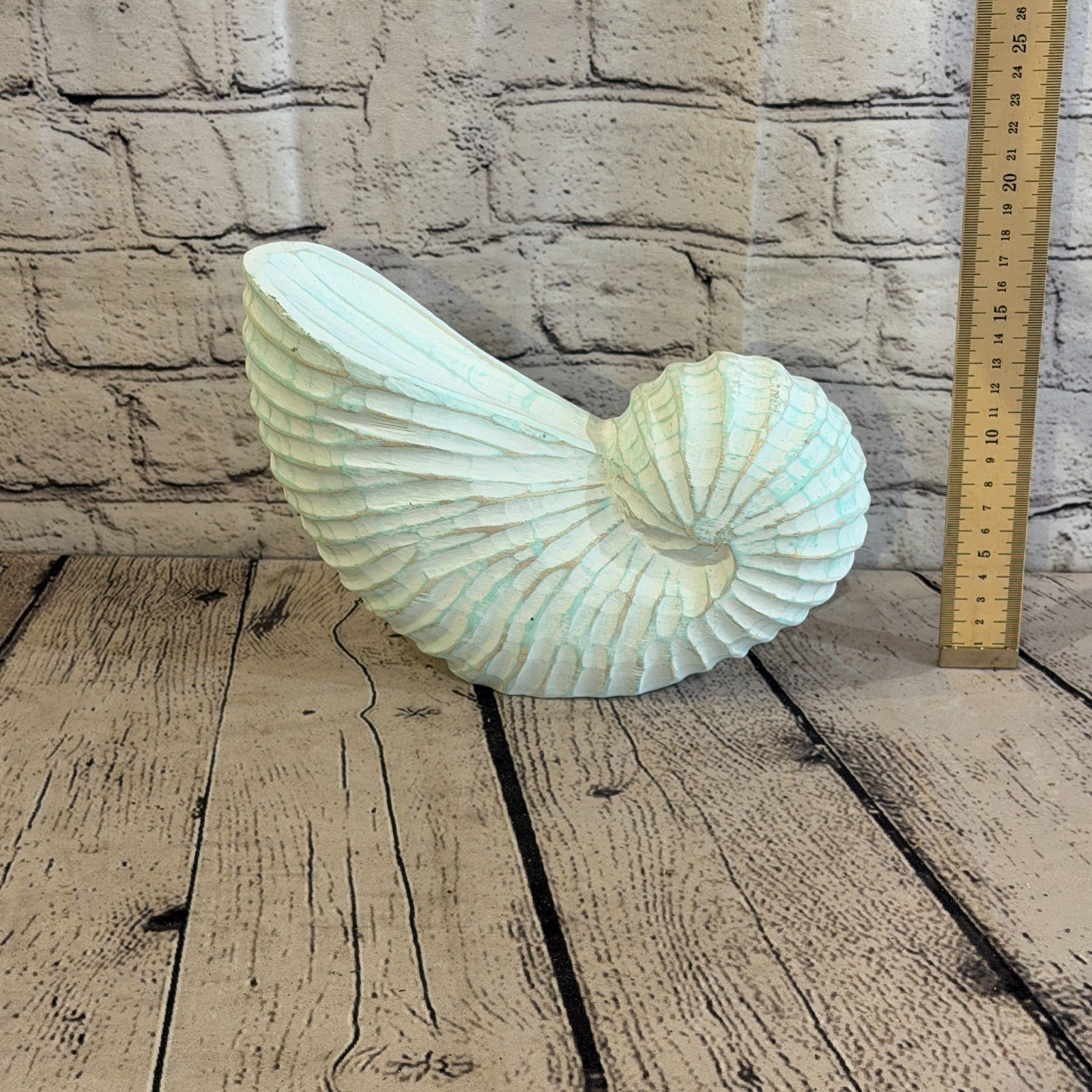25cm Green Shabby Pastel Nautilus Shell Ornament Decor Carved Light Wood Figure5