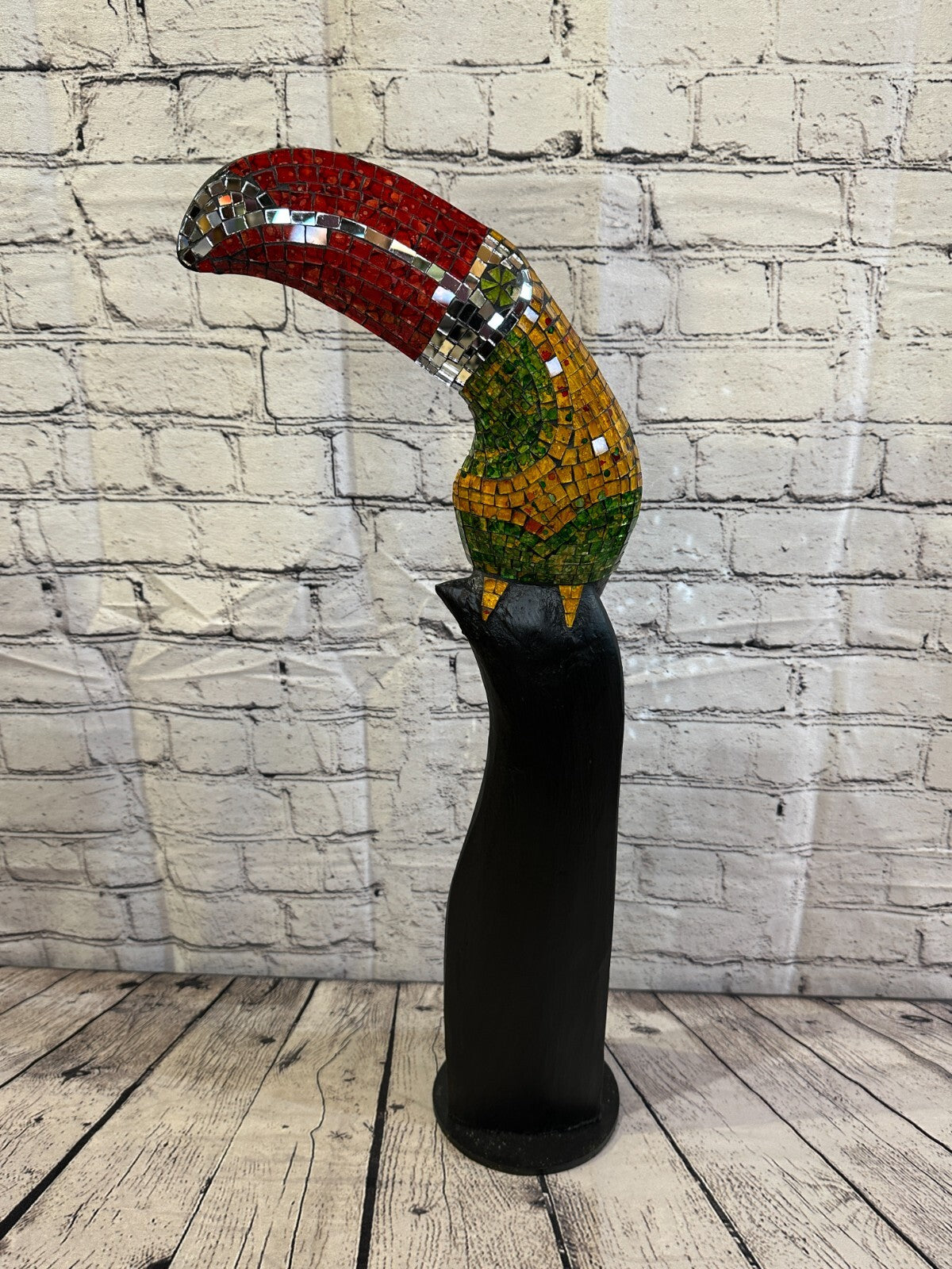 65cm Mosaic Toucan Bird Ornament Statue Fair Trade Handmade Carved Wood Design 55