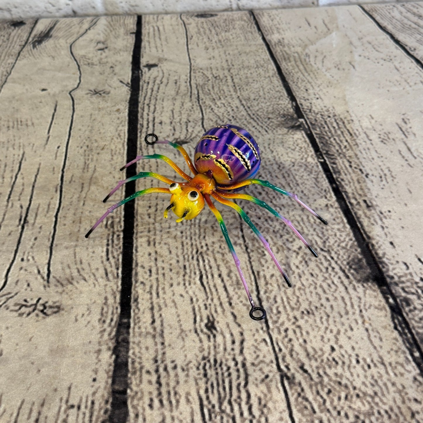 15cm x 10cm Small Colourful Purple Spider Metal Tin Standing Ornament Statue0
