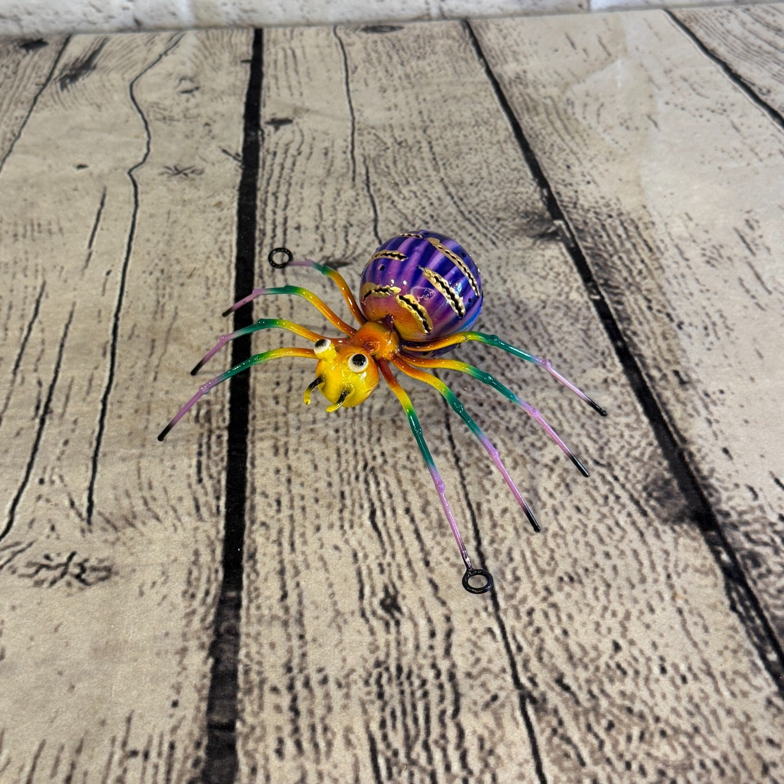 15cm x 10cm Small Colourful Purple Spider Metal Tin Standing Ornament Statue0