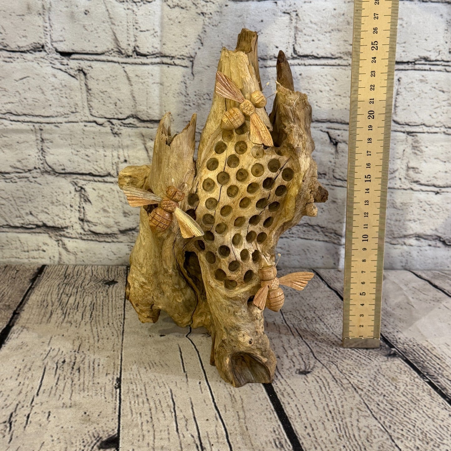 25cm Bees Honeycomb Mushroom Parasite Bee Wood Ornament Natural Carving Wooden6