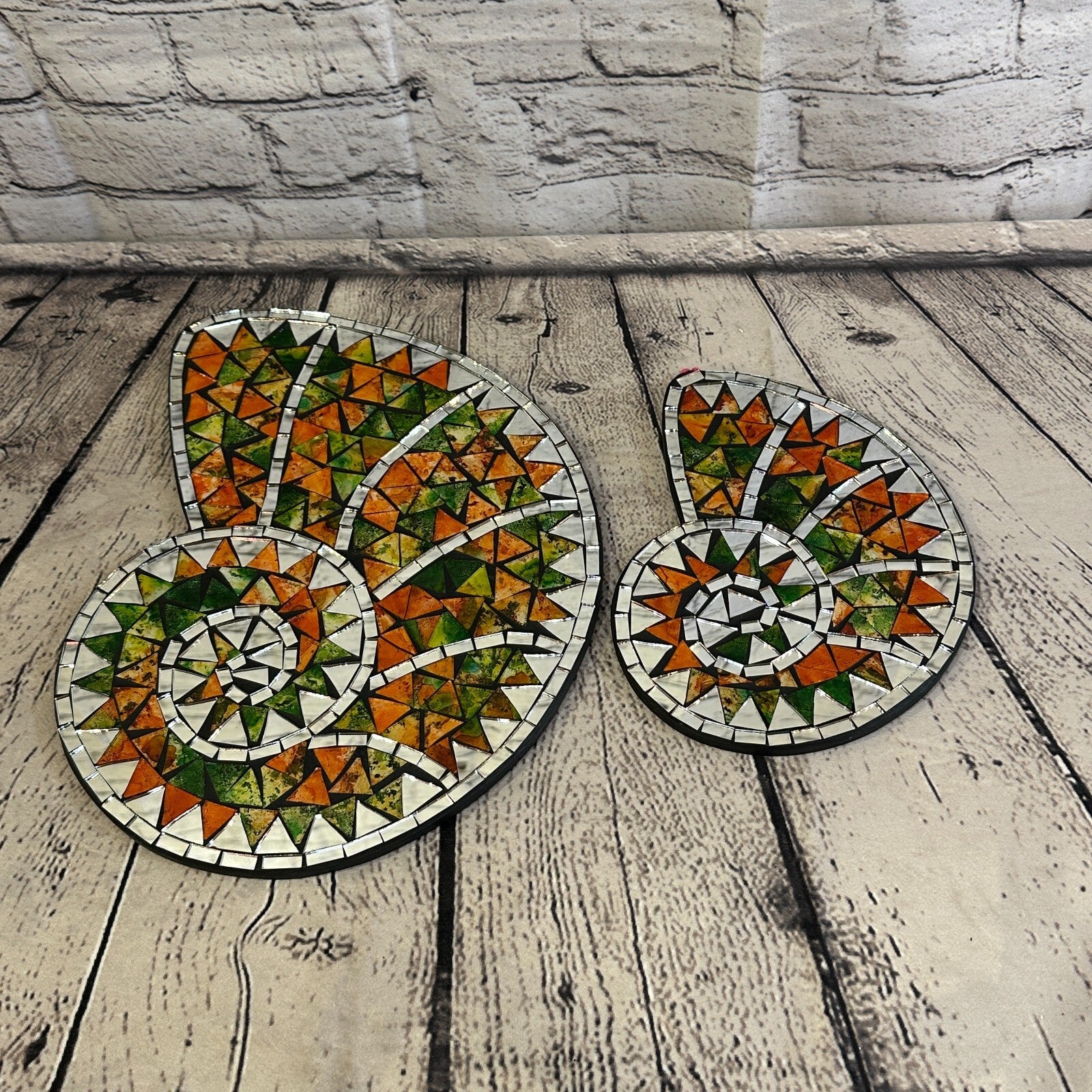 Orange Green Nautilus Shell Mosaic Tile Wall Mirror 30cm x 25cm Handmade New7