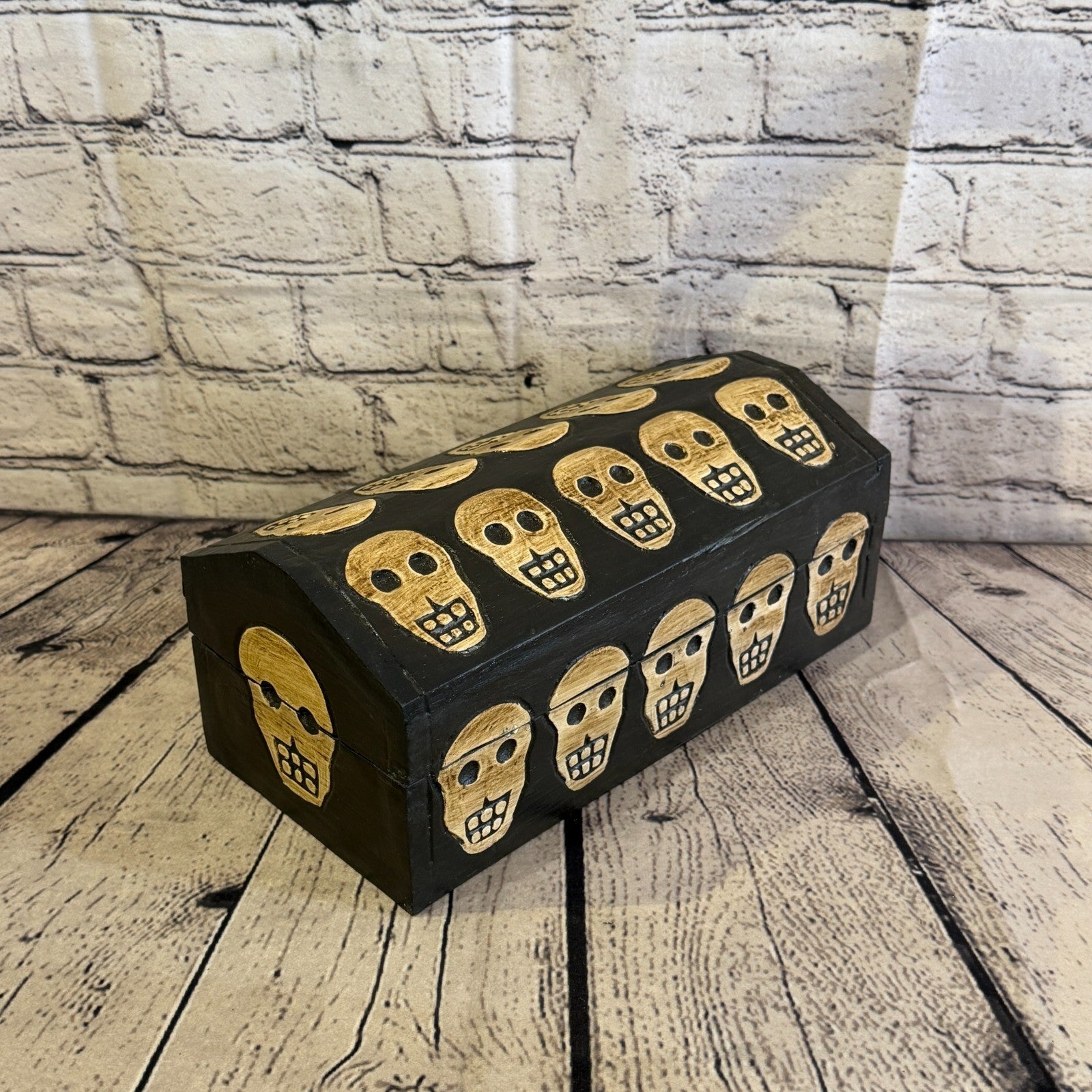 26cm x 12cm x 12cm Wood Gothic Pentagram Skull Coffin Jewellery Trinket Box2