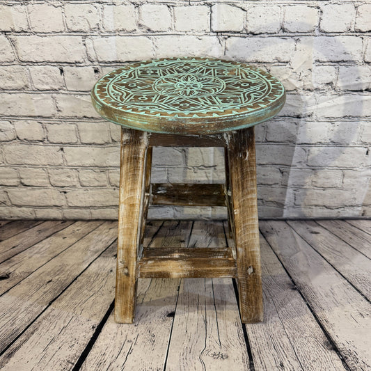 40cm x 30cm Green Stool Table Wooden Side Cabinet Living Hallway Furniture0