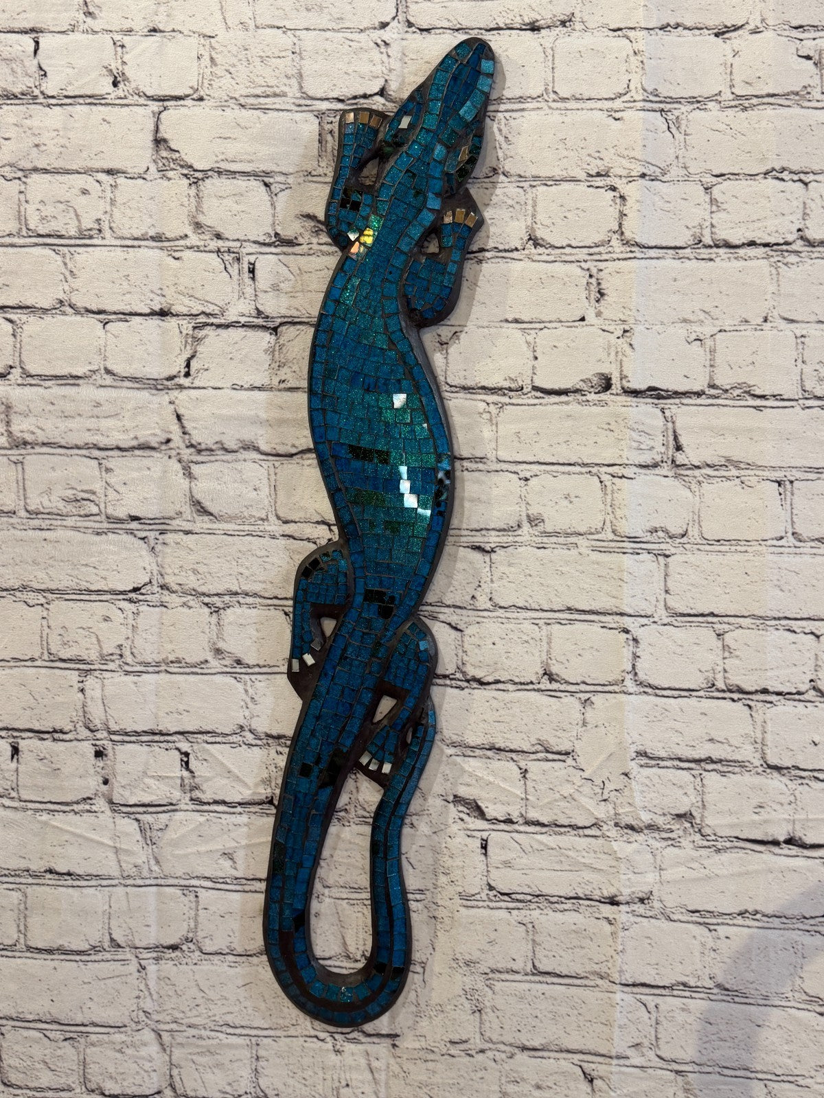 80cm Gecko Sparkling Blue Mosaic Wall Hanging Wooden Ornaments Wood Carving2