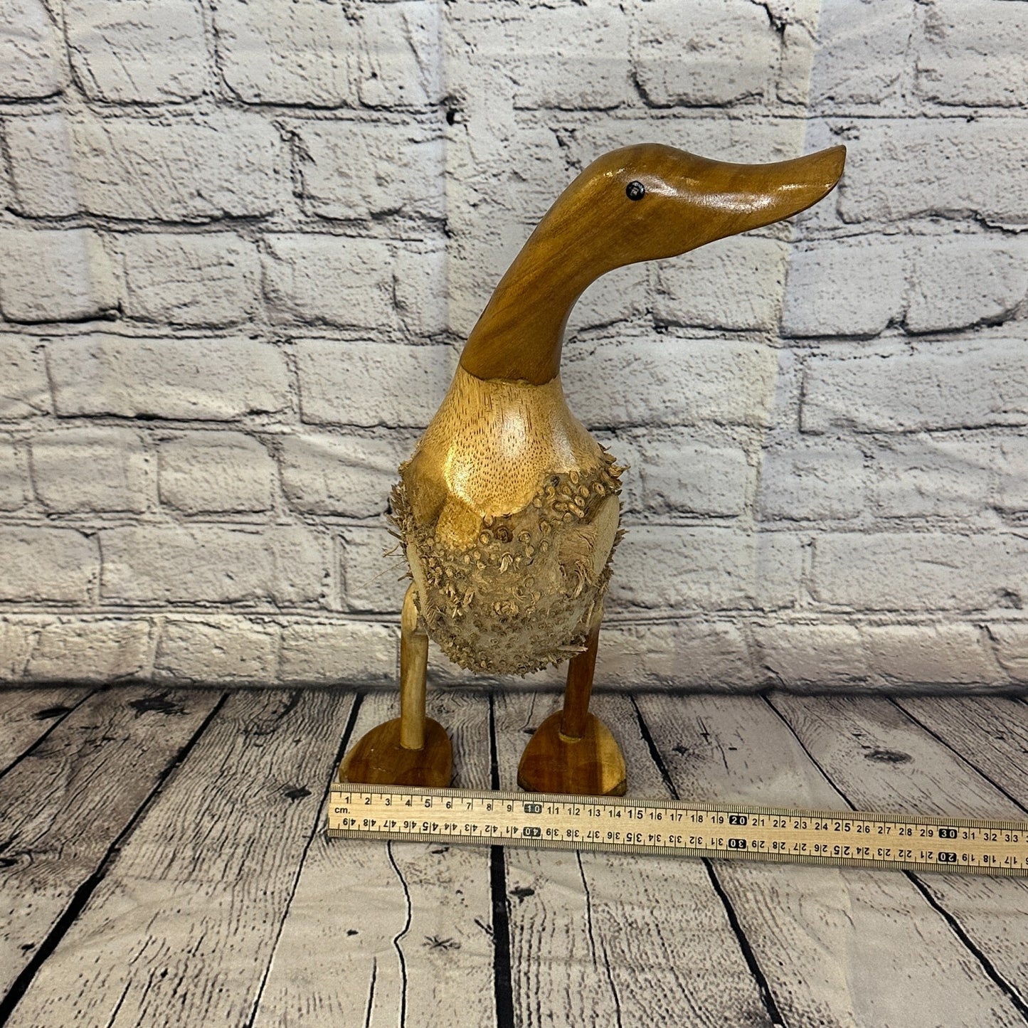 Looking Left 40cm Tall Wooden Hairy Duckling Baby Duck Bamboo Root Fairtrade6