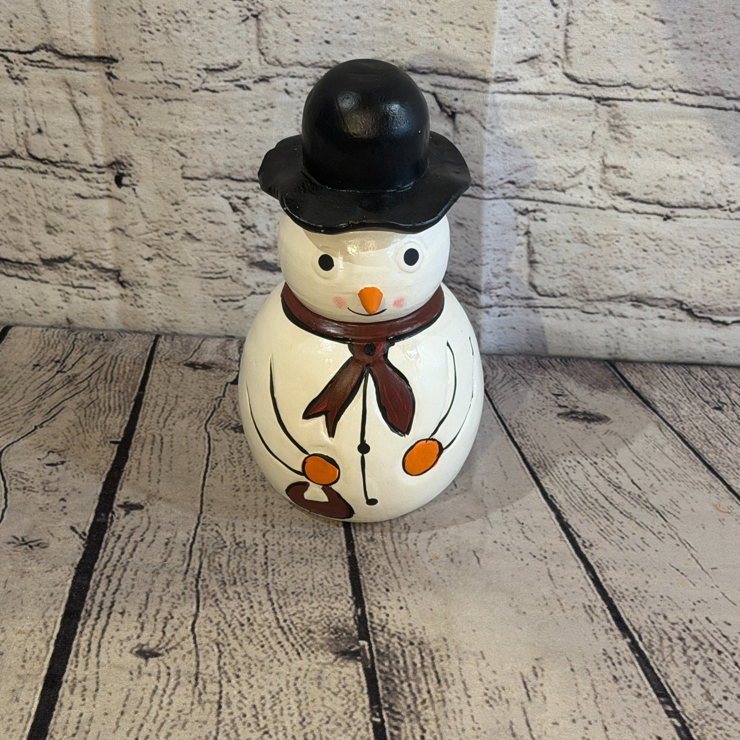 20cm x 12cm Black Top Hat Snowman Handcrafted Wood Xmas Christmas Ornament1