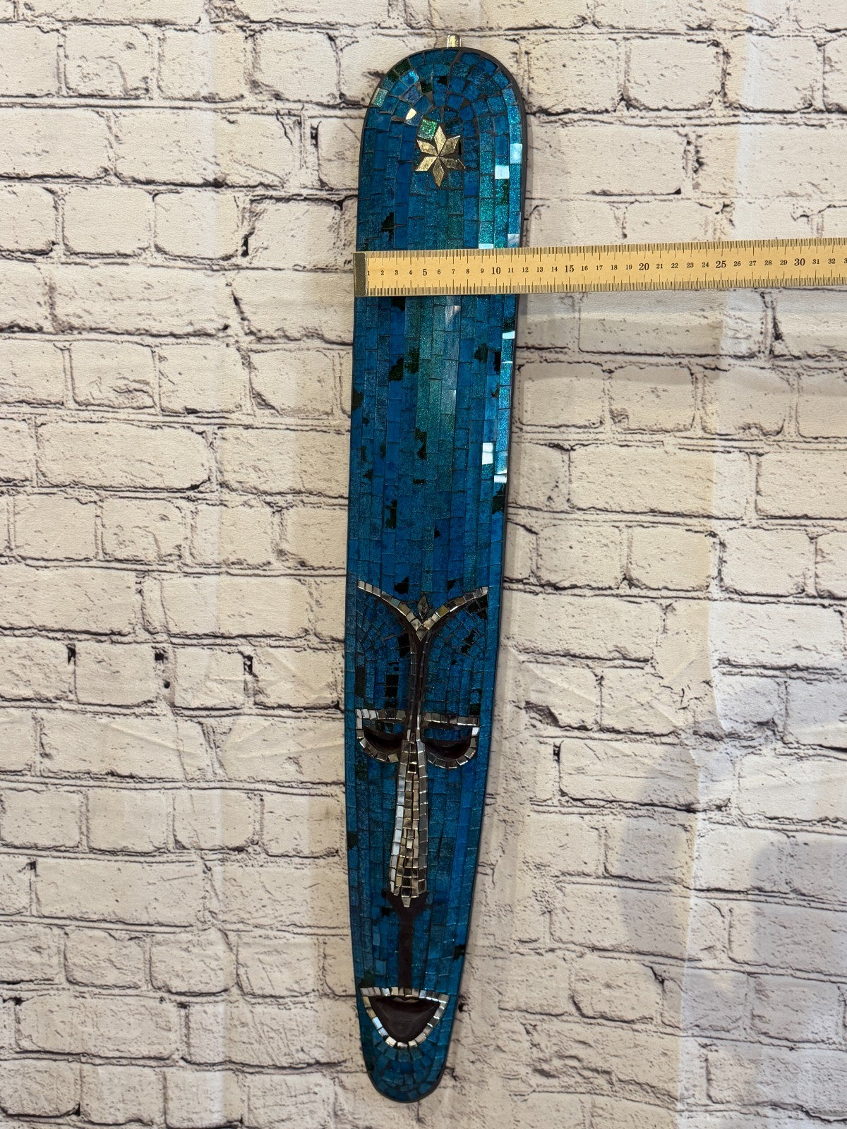 80cm Mask Sparkle Blue Mosaic Wall Hanging Wooden Ornaments Wood Carving4