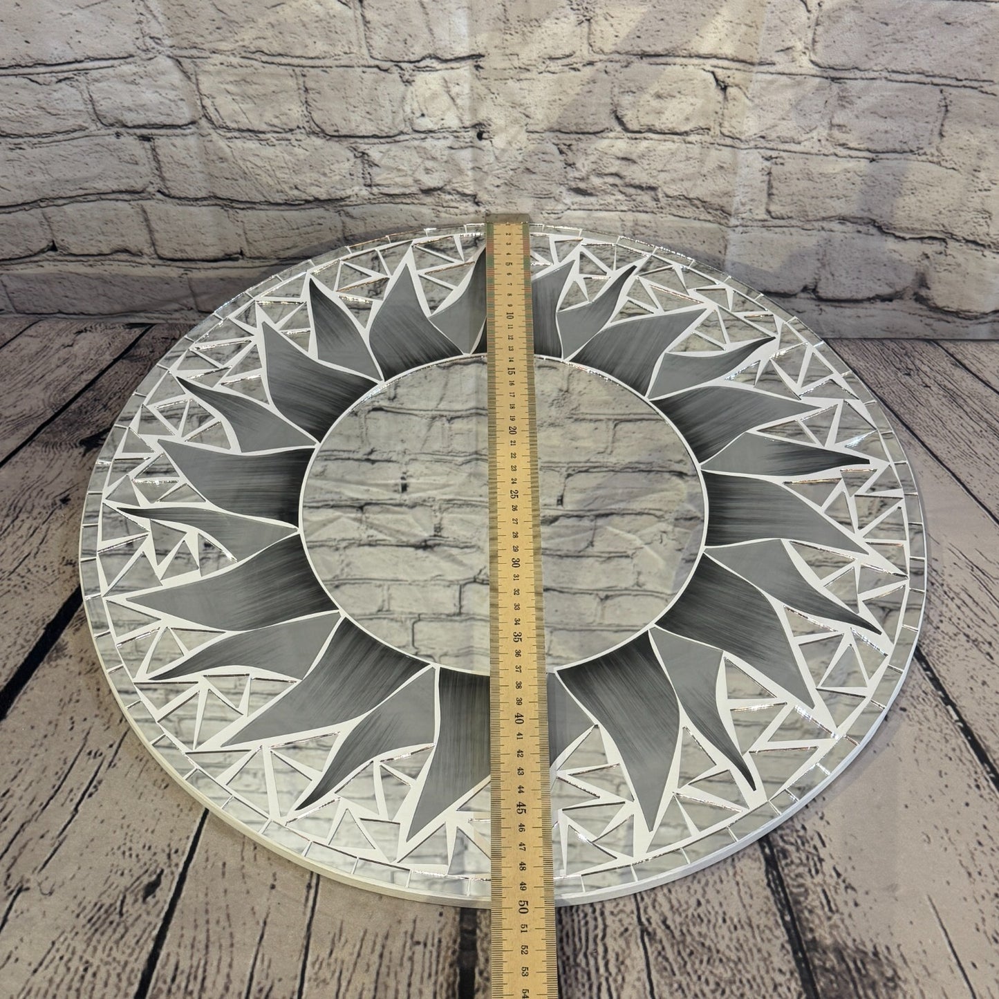 Grey Sun Flame Mosaic Tile Wall Mirror 50cm x 50cm 20 Inches Handmade4