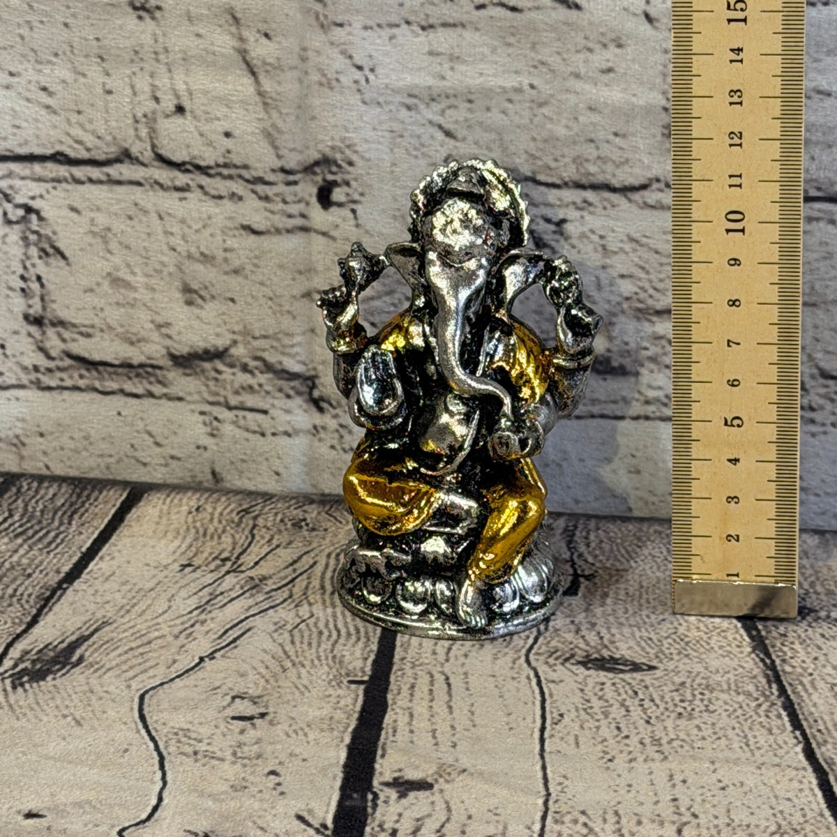 Gold & Silver 12cm Small Ganesh Ganesa Sitting On Lotus Statue Resin Hindu5