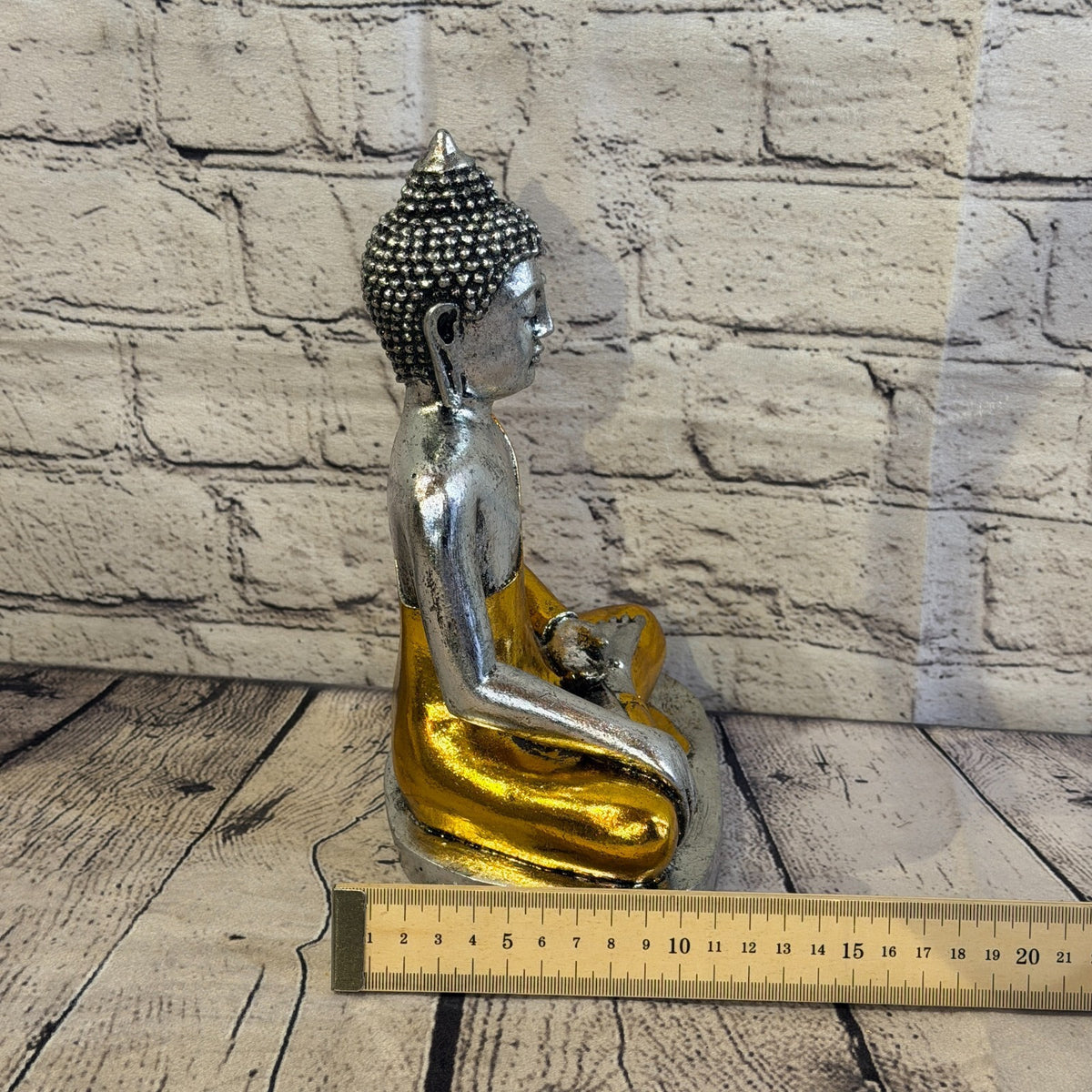 Gold & Silver 25cm x 15cm Large Thai Buddha Sitting Statue Resin Hindu7