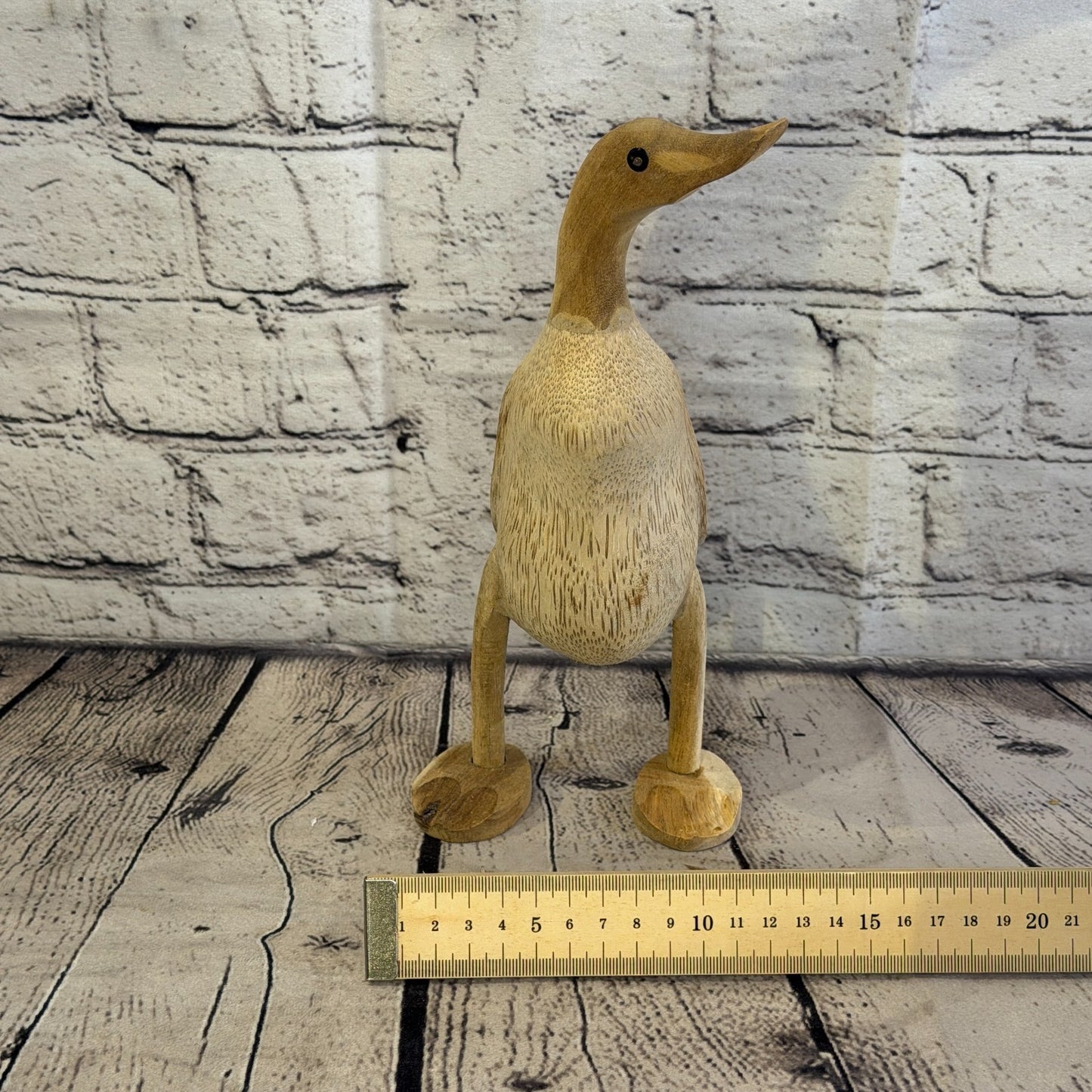 Looking Left 25cm Tall Wooden Smooth Duckling Baby Duck Bamboo Root Fairtrade8