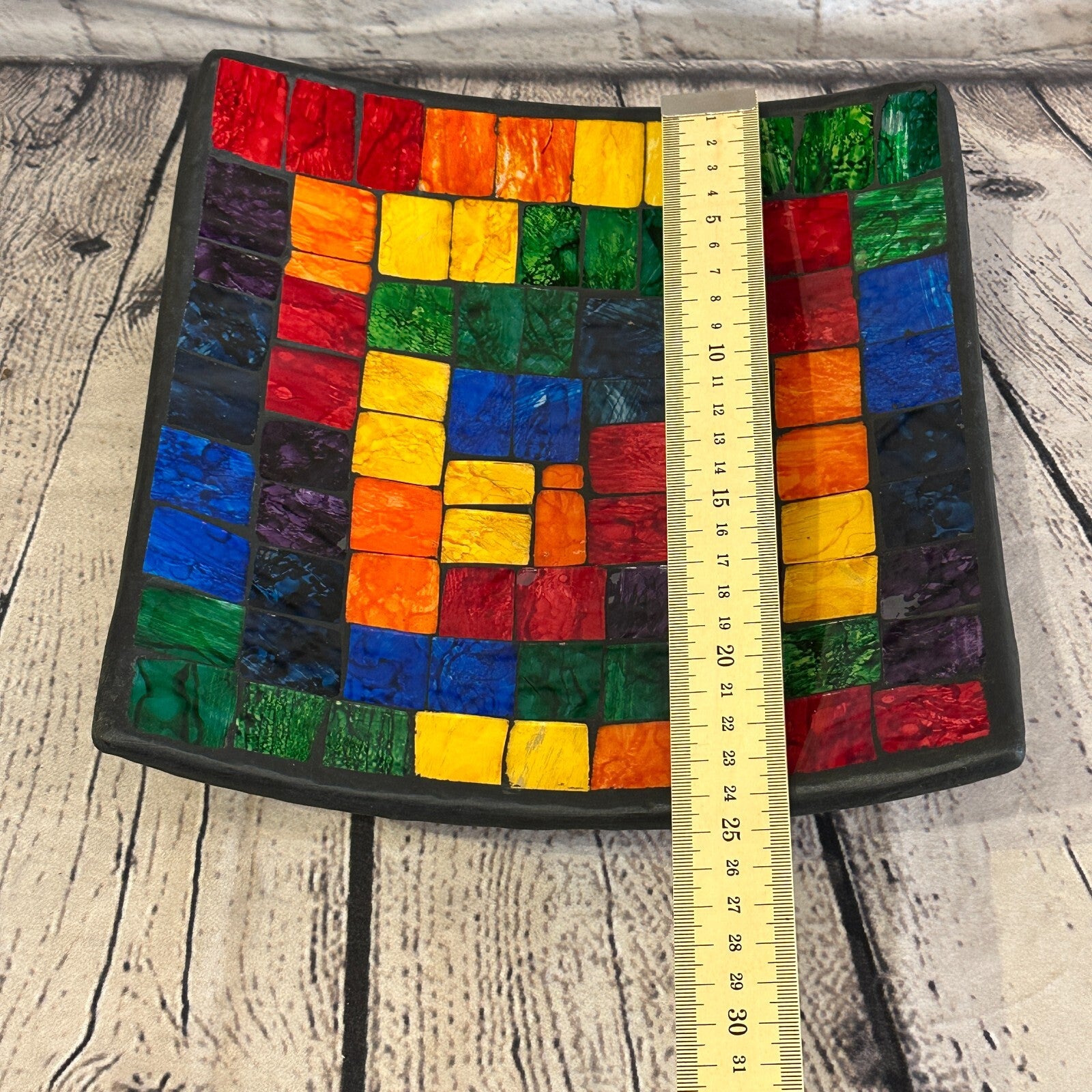 25cm Rainbow Blocks Square Mosaic Handmade Ceramic Glass Tile Bowl Fruit2