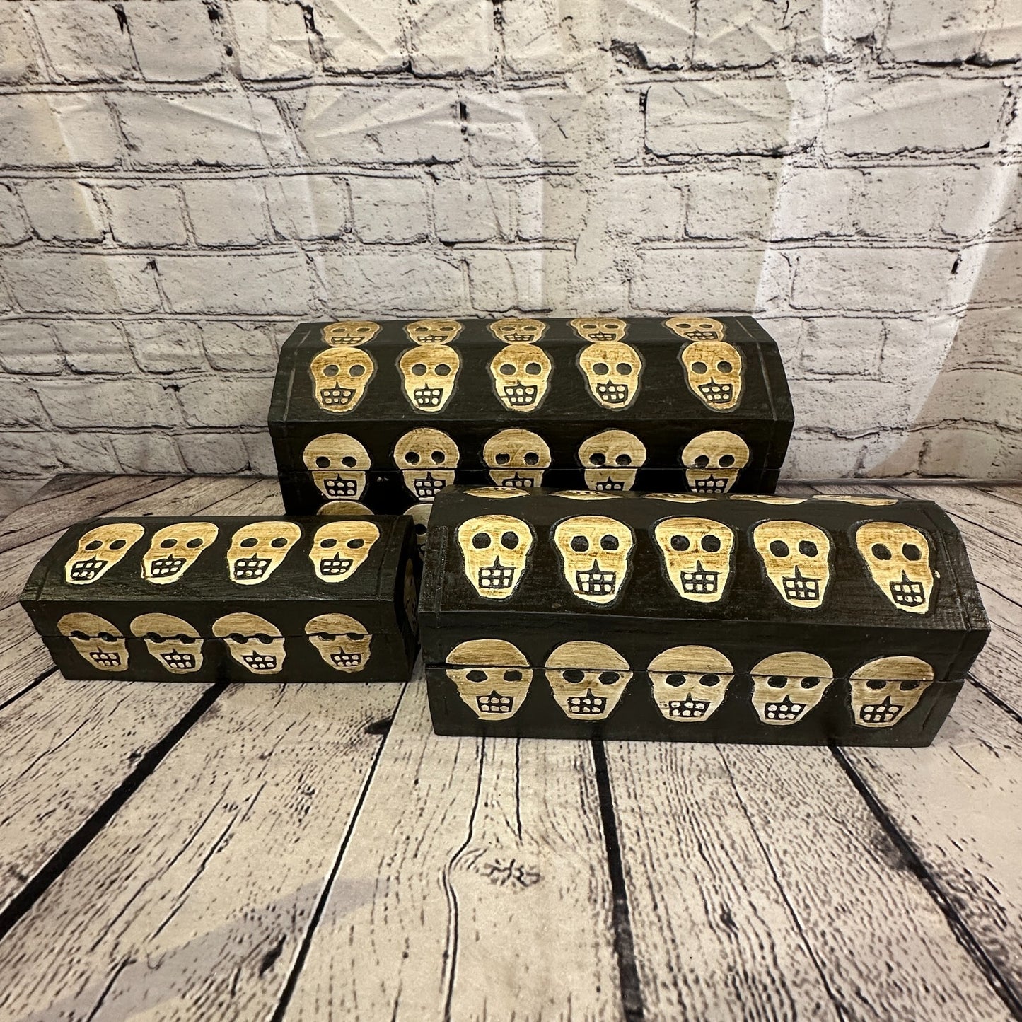 26cm x 12cm x 12cm Trunk Wooden Gothic Skeleton Skull Coffin Jewellery Box13