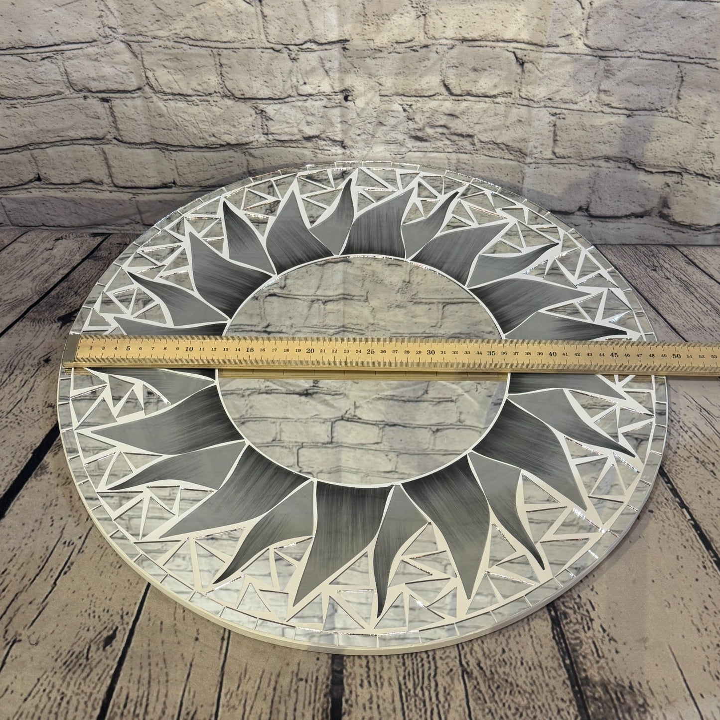 Grey Sun Flame Mosaic Tile Wall Mirror 50cm x 50cm 20 Inches Handmade3