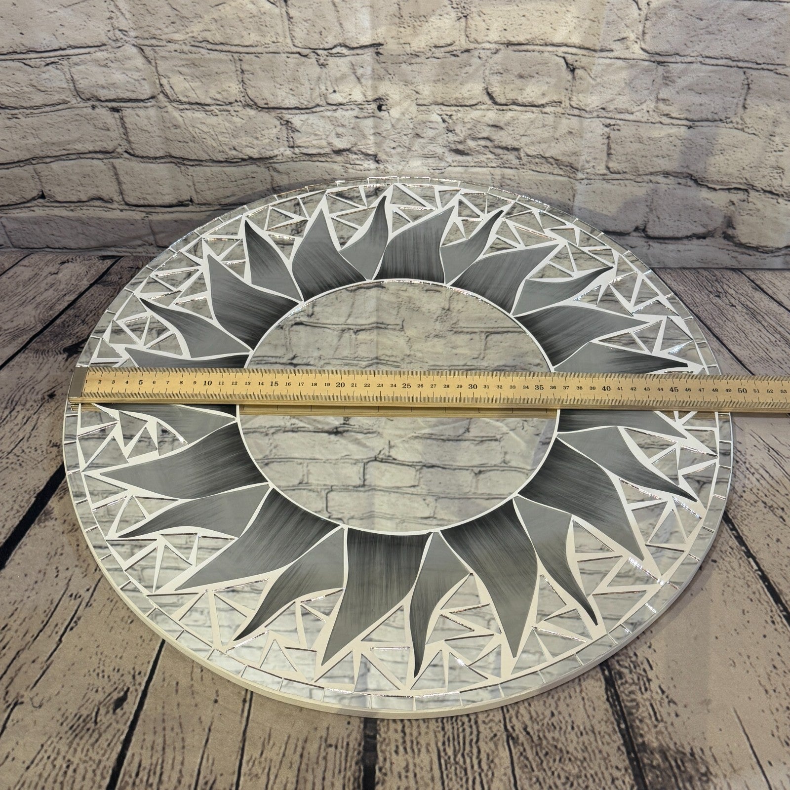 Grey Sun Flame Mosaic Tile Wall Mirror 50cm x 50cm 20 Inches Handmade3