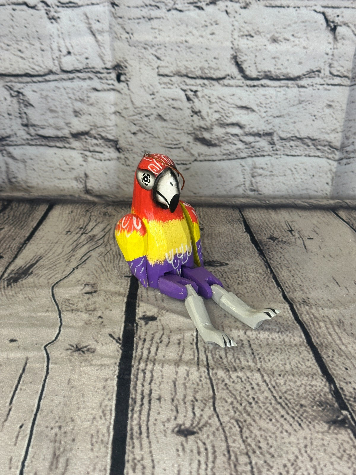 10cm Bright Parrot Sitting Animal, Wooden Shelf Ornament Handmade and Fairtrade1