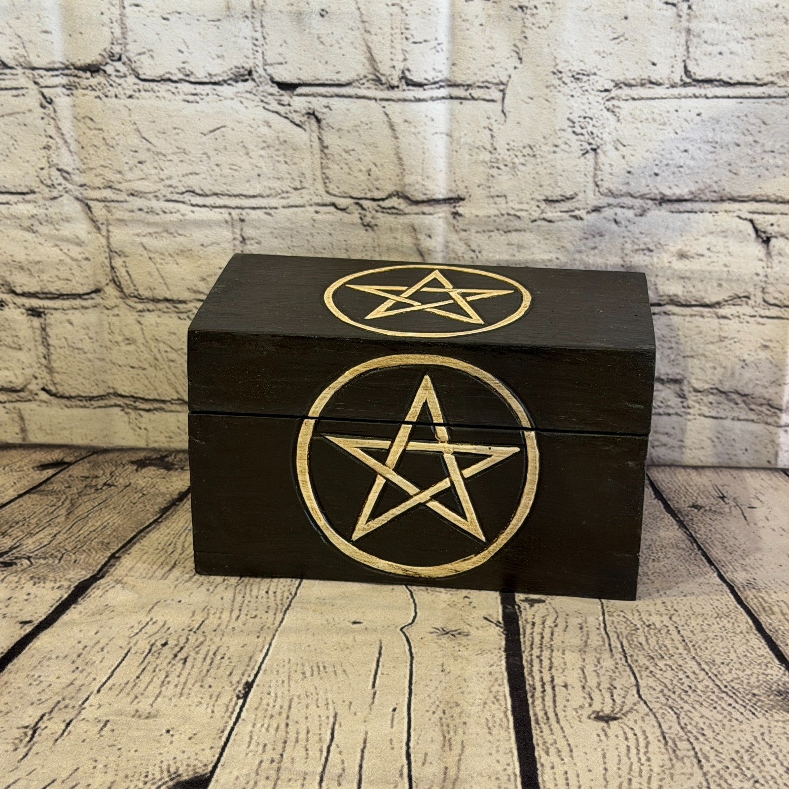 20cm x 12cm x 10cm Wood Gothic Pentagram Skull Coffin Jewellery Trinket Box1